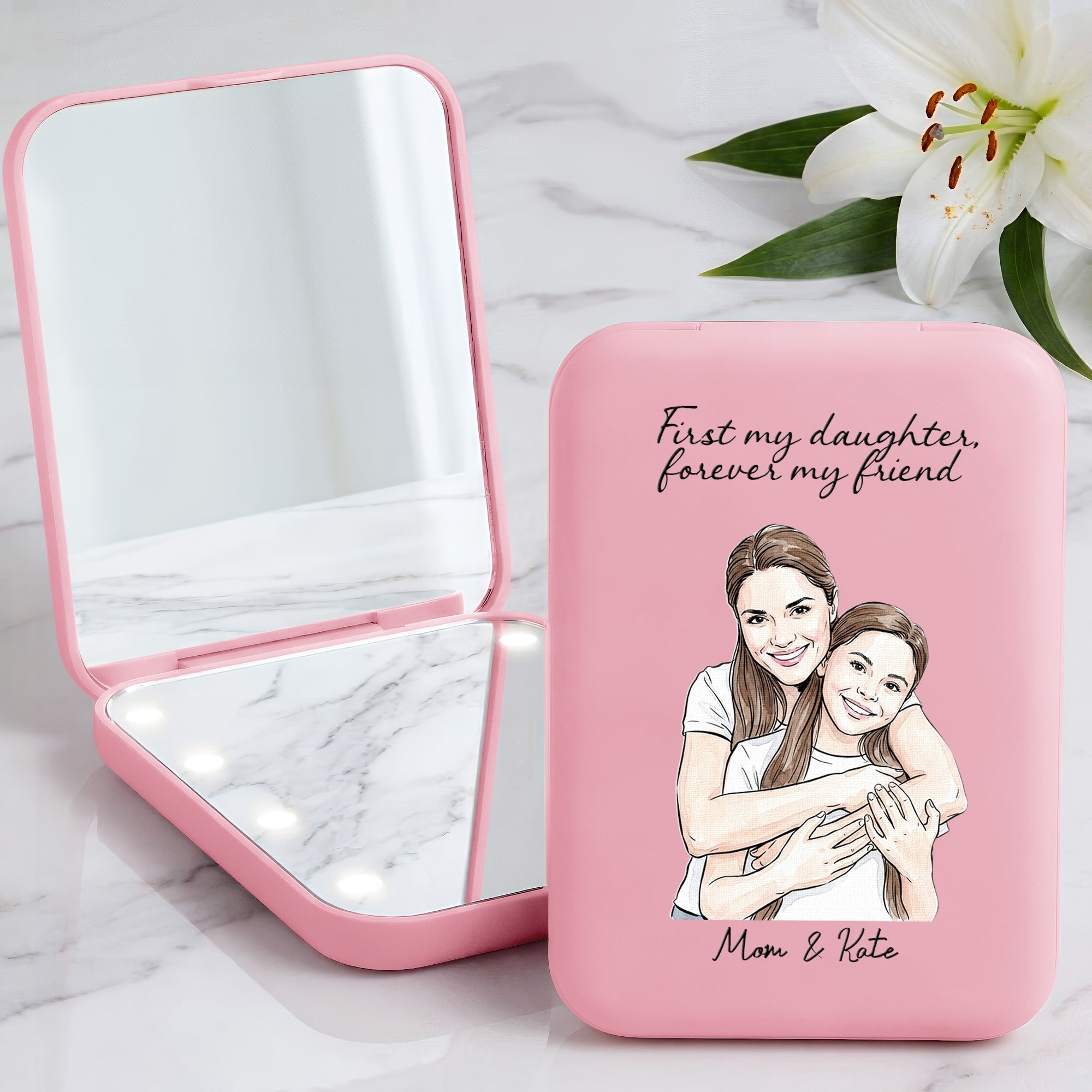 First My Daughter Custom Photo Watercolor Art Gift For Her - Personalized Mirror