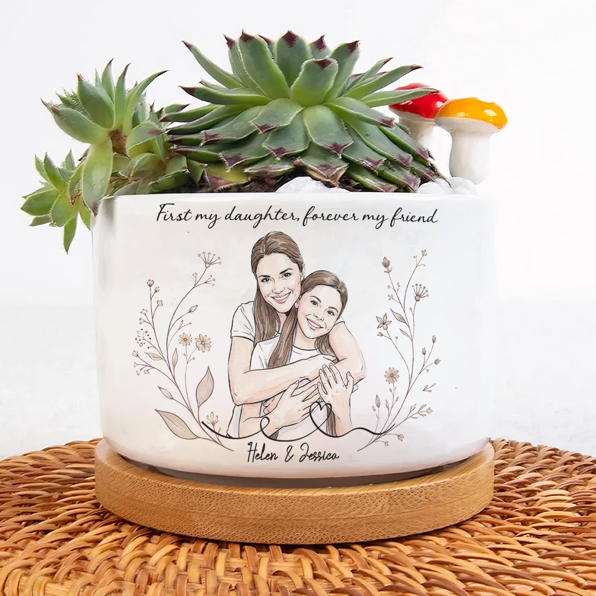 First My Daughter Forever My Friend Custom Photo Watercolor - Personalized Plant Pot