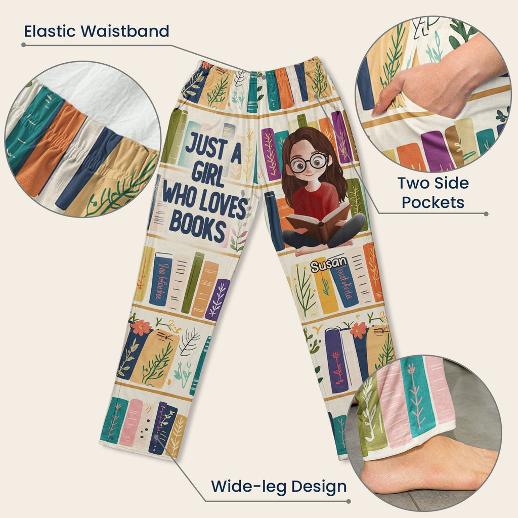 Floral Bookshelf, Just A Girl Who Loves Books Gift For Bookworm - Personalized Lounge Pants