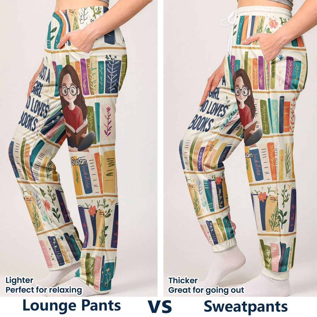 Floral Bookshelf, Just A Girl Who Loves Books Gift For Bookworm - Personalized Lounge Pants