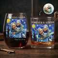 Forever & Always Couple Photo Van Gogh Art - Personalized Whiskey Glass And Wine Glass Set