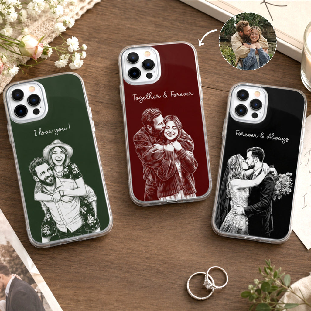 Forever & Always Custom Photo Sketch Line Art Anniversary Gift For Her, Him - Personalized Phone Case