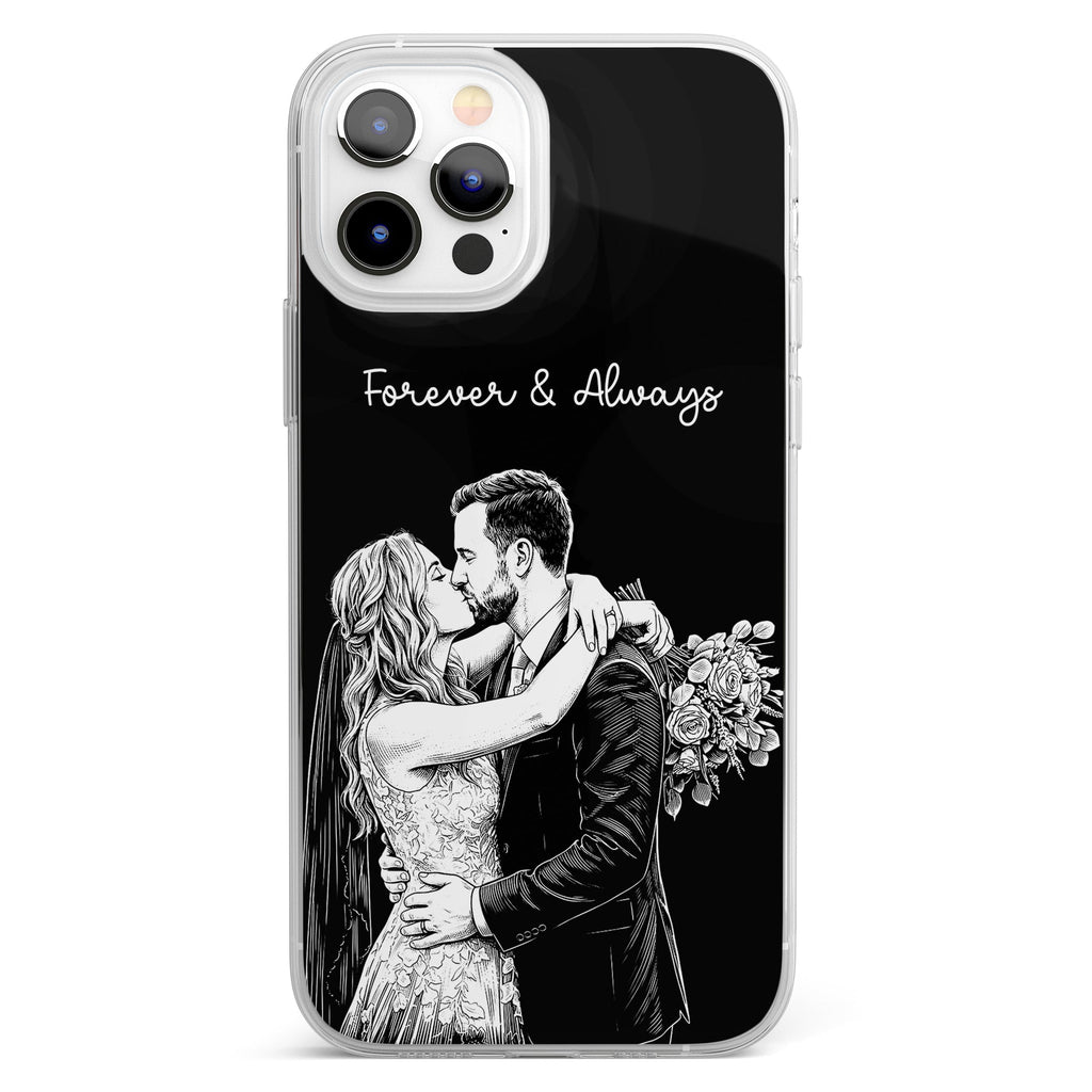 Forever & Always Custom Photo Sketch Line Art Anniversary Gift For Her, Him - Personalized Phone Case