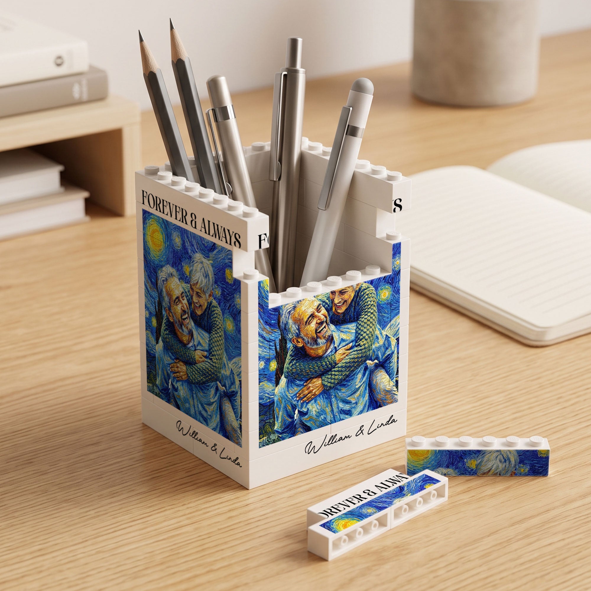 Forever & Always Custom Photo Van Gogh Art Gifts For Him - Personalized Pen Holder