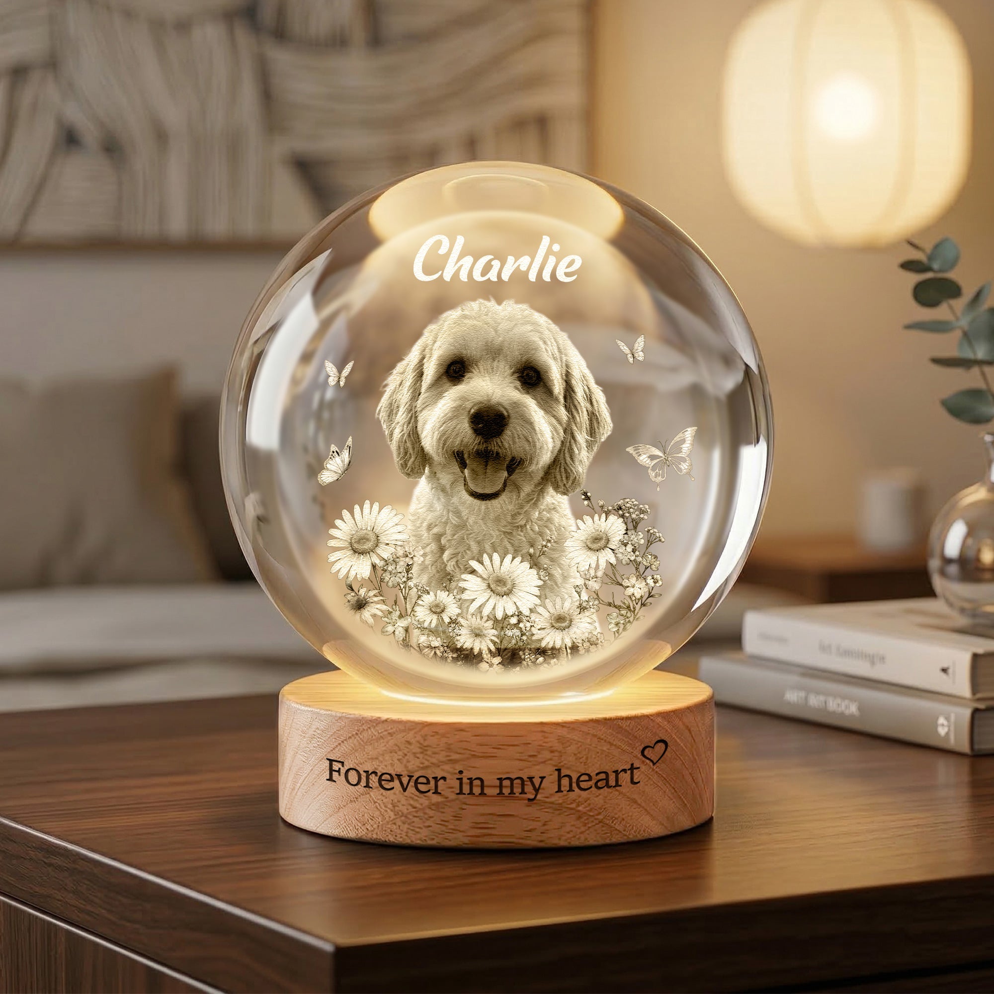Forever In My Heart Crystal Ball Light Pet Loss Gifts - Personalized Night Light