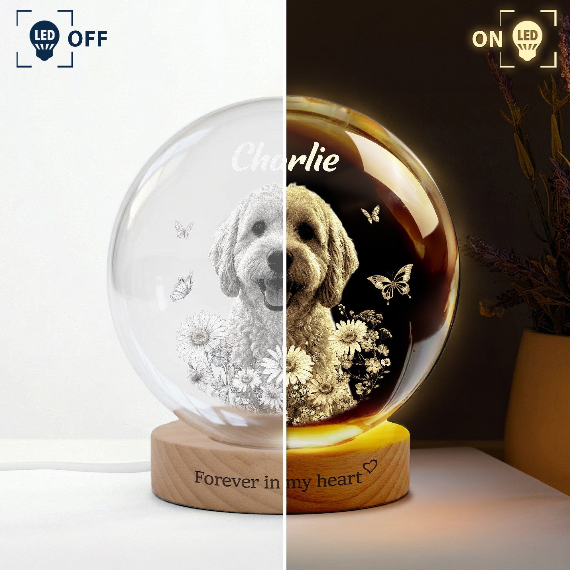 Forever In My Heart Crystal Ball Light Pet Loss Gifts - Personalized Night Light