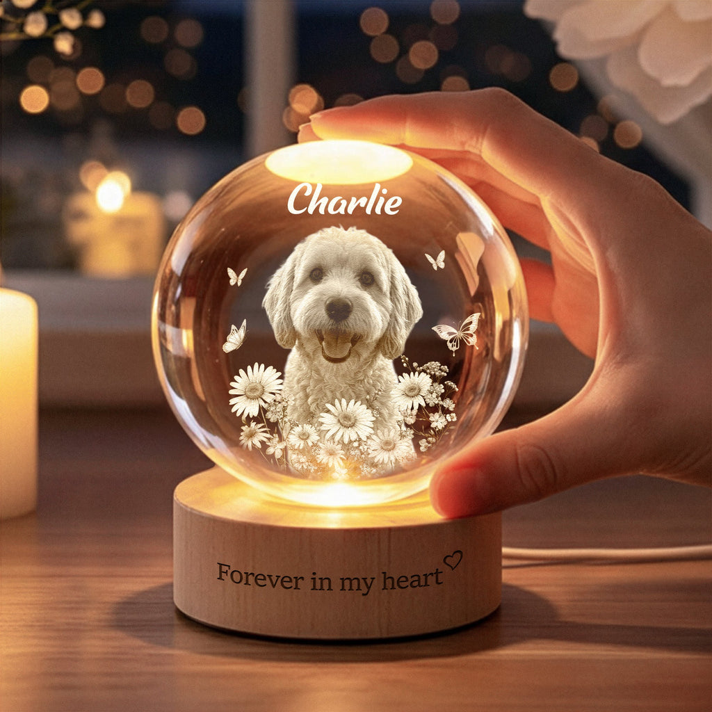 Forever In My Heart Crystal Ball Light Pet Loss Gifts - Personalized Night Light