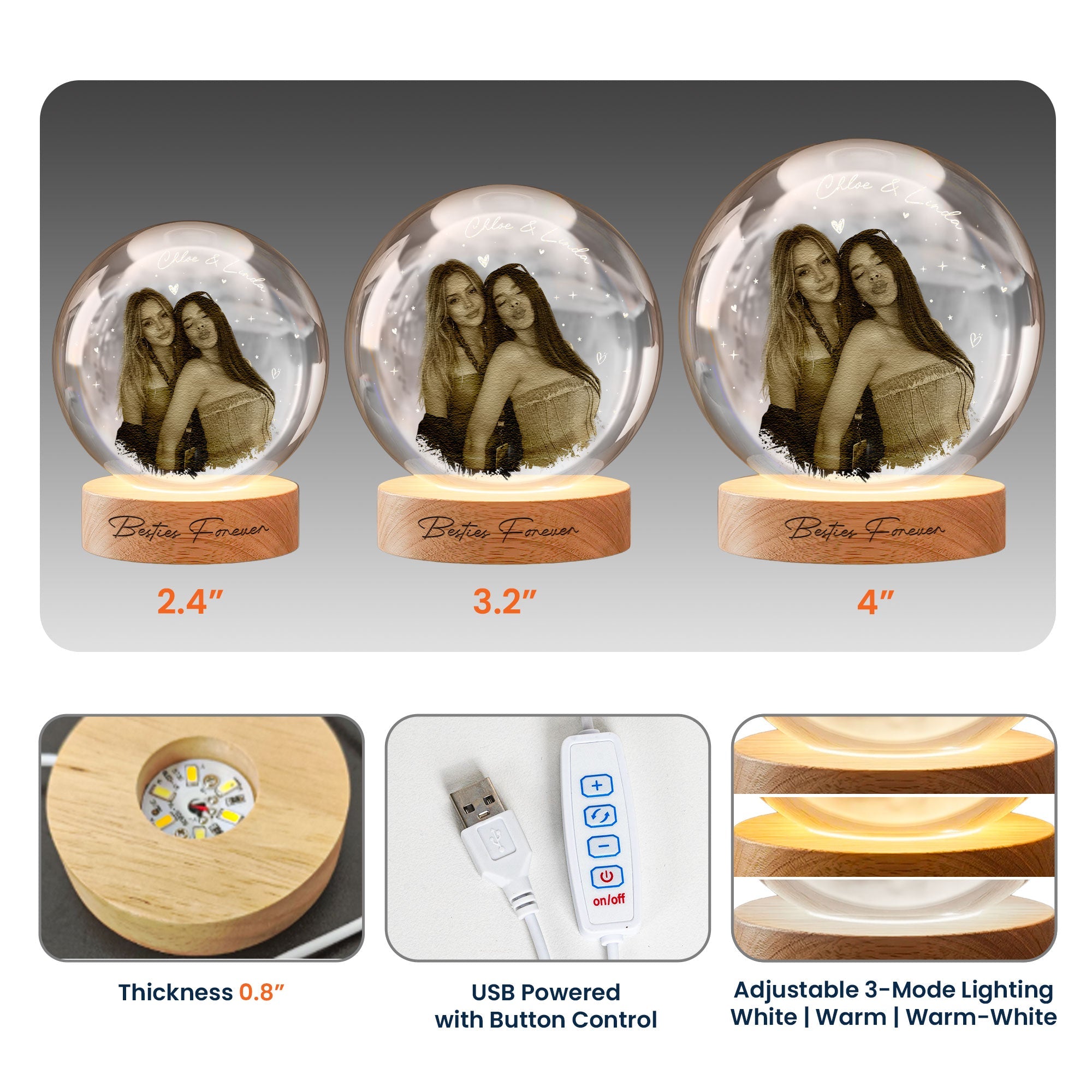 Friendship Thank You Gift - Custom Photo & Message - Personalized Night Light