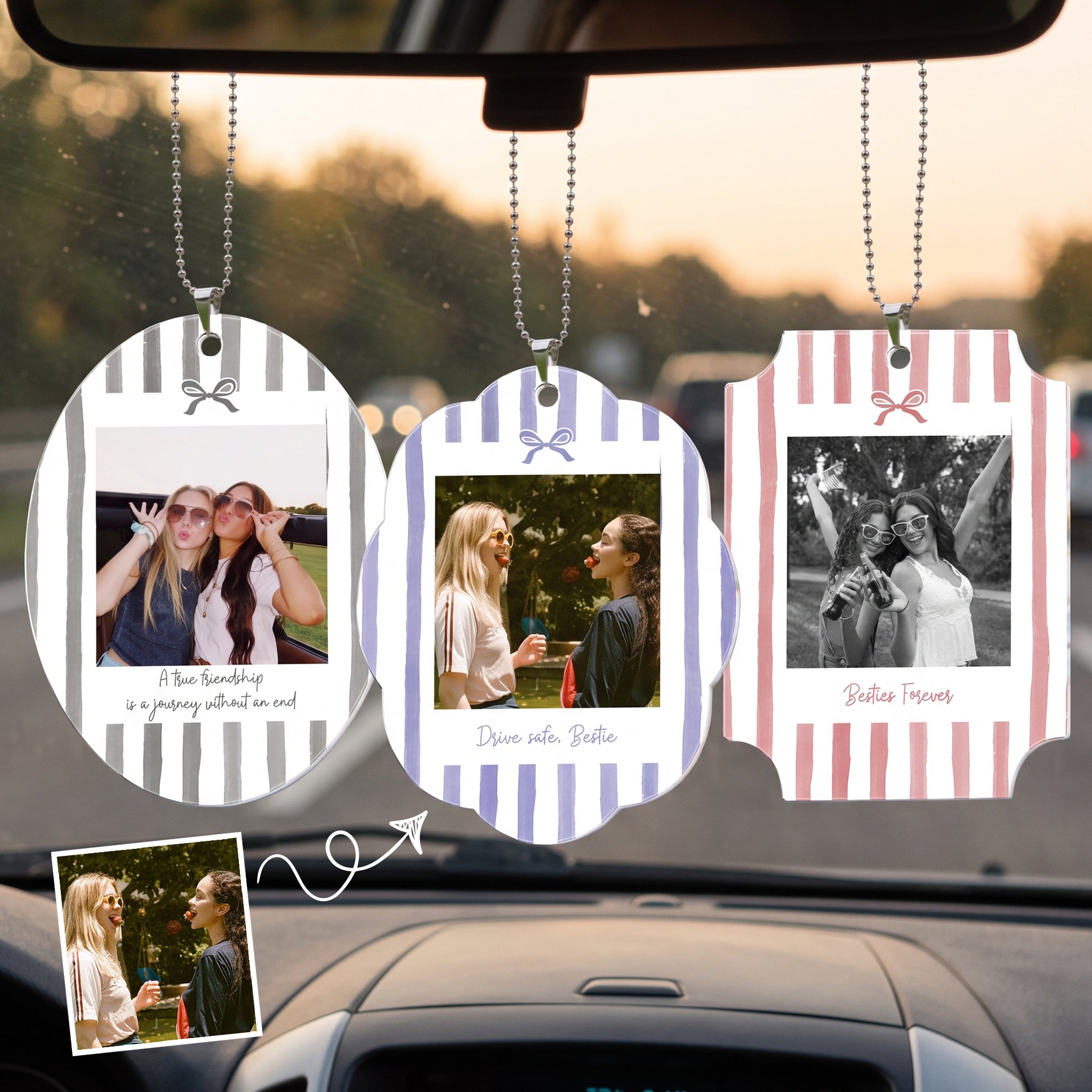 Friendship Thank You Gifts - Retro Frame - Upload Photos - Personalized Rear View Mirror Accessory