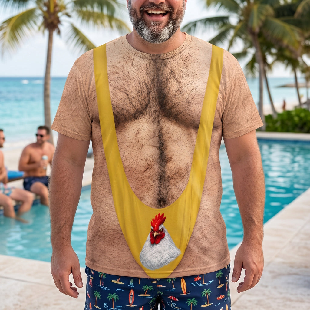 Funny 3D Hairy Chest Costume, Novelty Gag, Xmas Party Outfit Halloween - Funny Chicken - Personalized Shirt