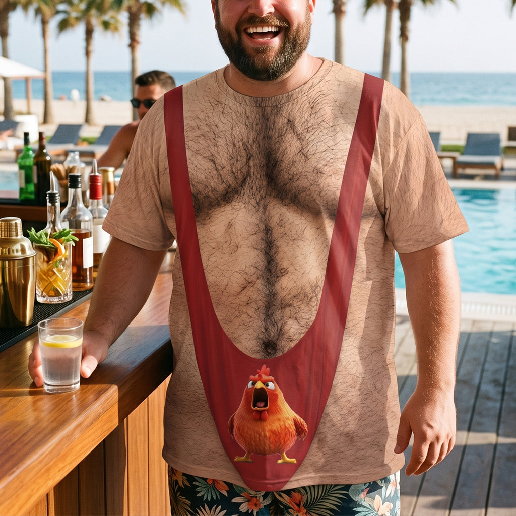 Funny 3D Hairy Chest Costume, Novelty Gag, Xmas Party Outfit Halloween - Funny Chicken - Personalized Shirt