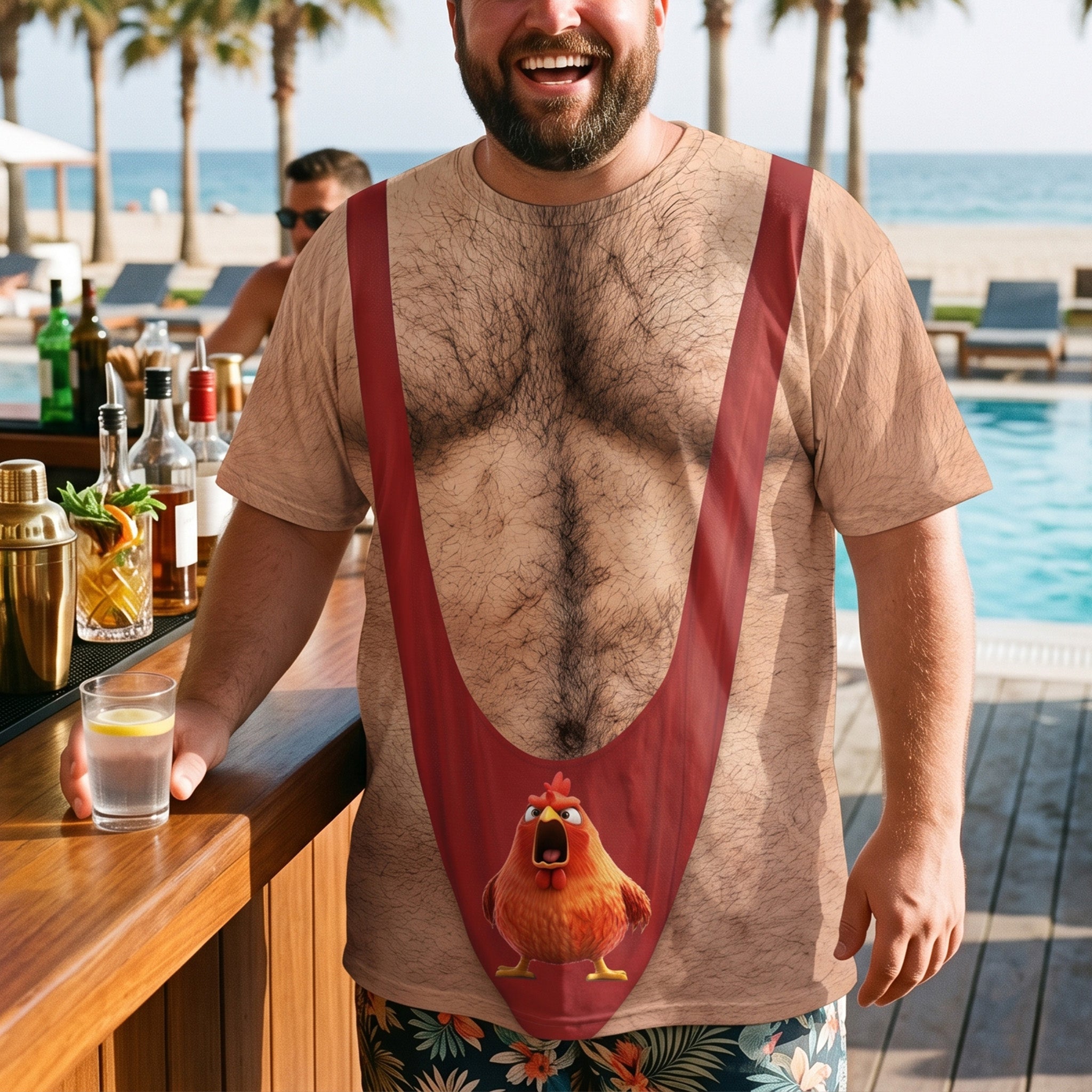 Funny 3D Hairy Chest Costume, Novelty Gag, Xmas Party Outfit Halloween - Funny Chicken - Personalized Shirt