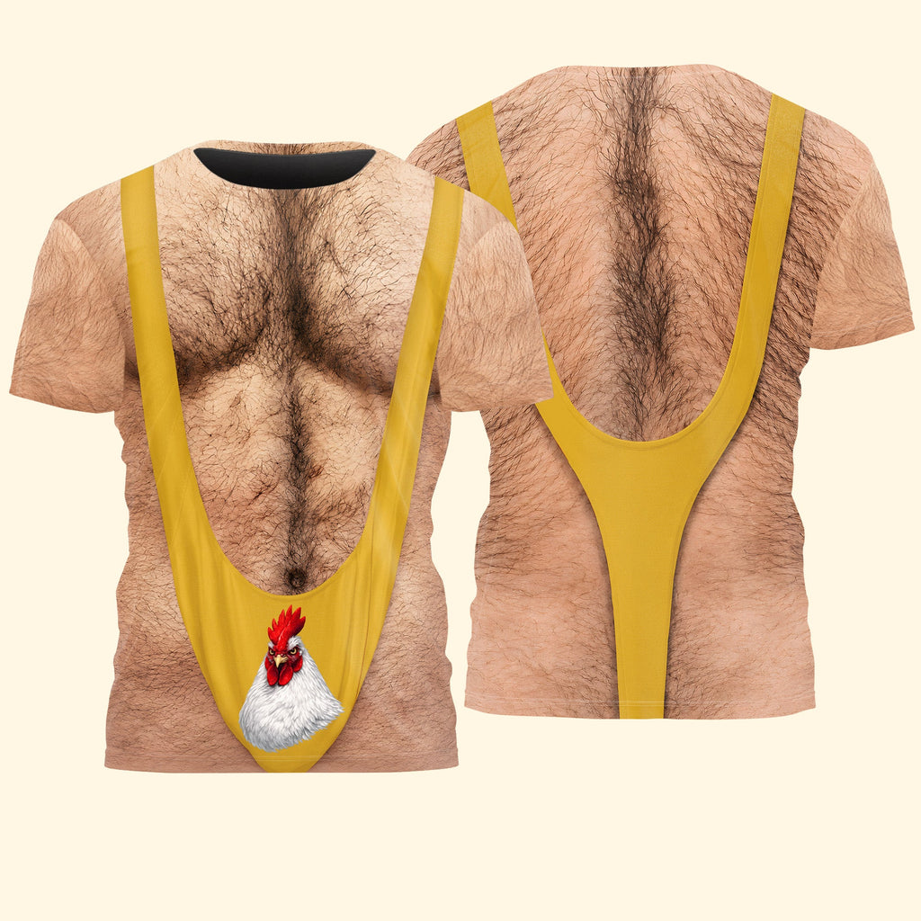 Funny 3D Hairy Chest Costume, Novelty Gag, Xmas Party Outfit Halloween - Funny Chicken - Personalized Shirt