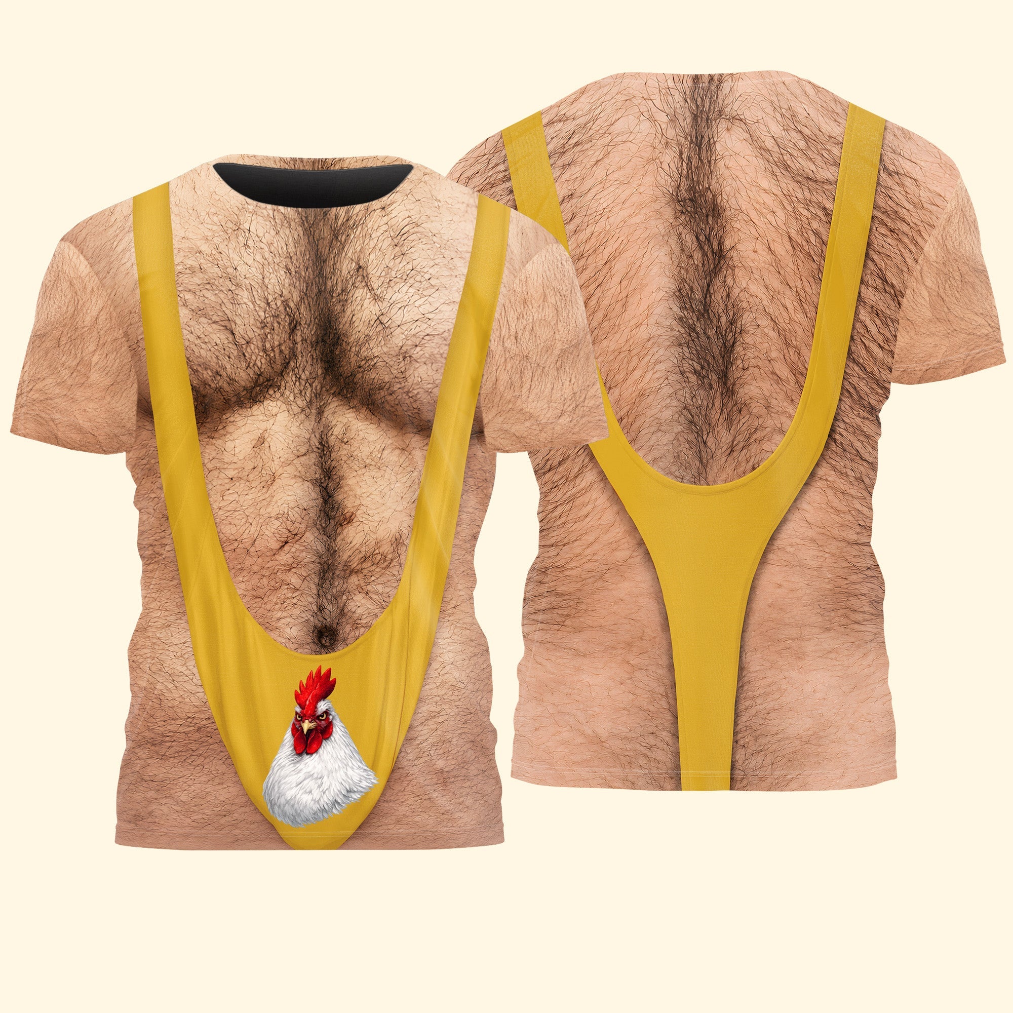 Funny 3D Hairy Chest Costume, Novelty Gag, Xmas Party Outfit Halloween - Funny Chicken - Personalized Shirt