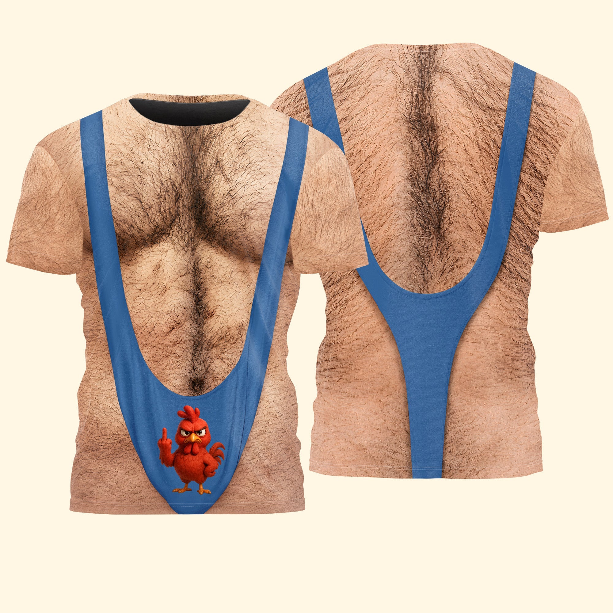 Funny 3D Hairy Chest Costume, Novelty Gag, Xmas Party Outfit Halloween - Funny Chicken - Personalized Shirt