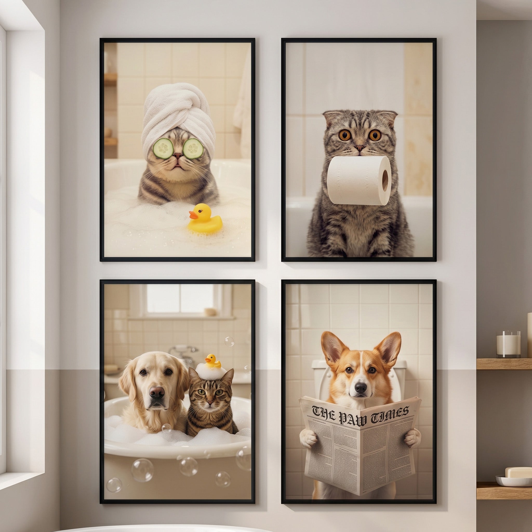 Funny Dog Cat Bathroom Wall Art Custom Dog Cat Photo - Personalized Poster