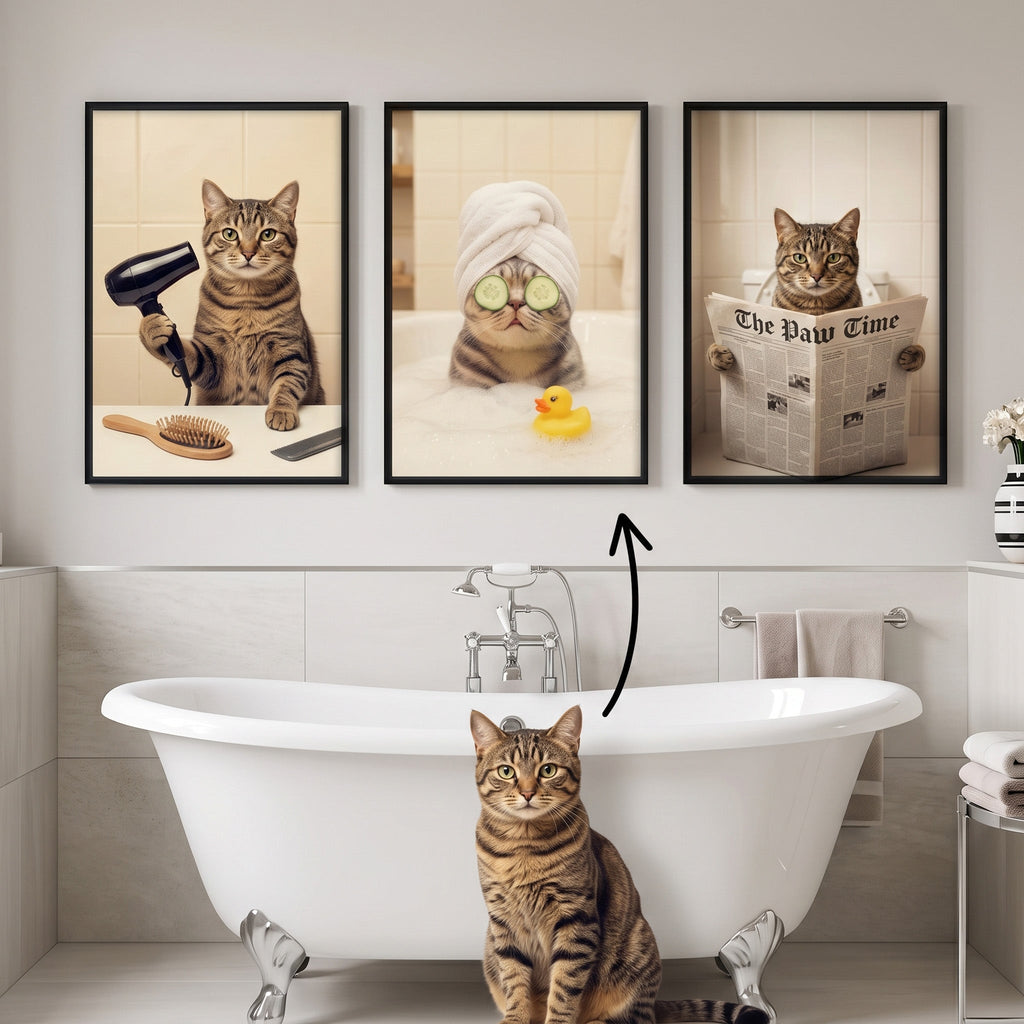 Funny Dog Cat Bathroom Wall Art Custom Dog Cat Photo - Personalized Poster