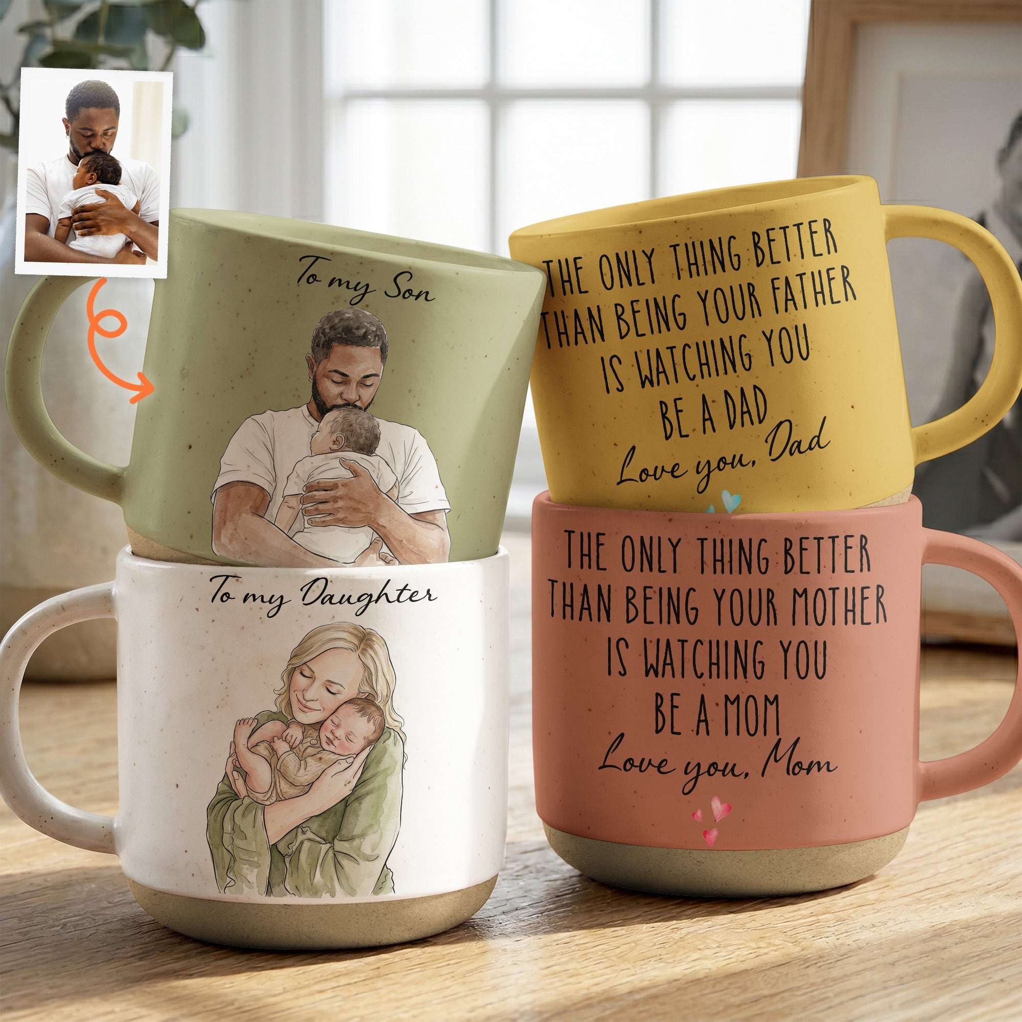 Gift For Son Daughter Gift For New Dad Mom Custom Photo Watercolor - Personalized Mug