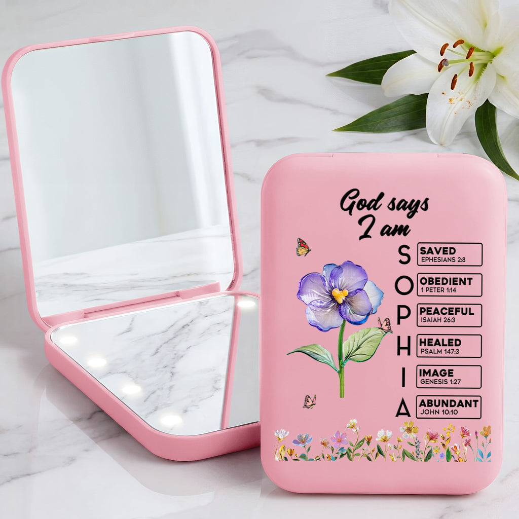 God Says You Are - Custom Birth Flower & Name In Bible Verses - Personalized Mirror