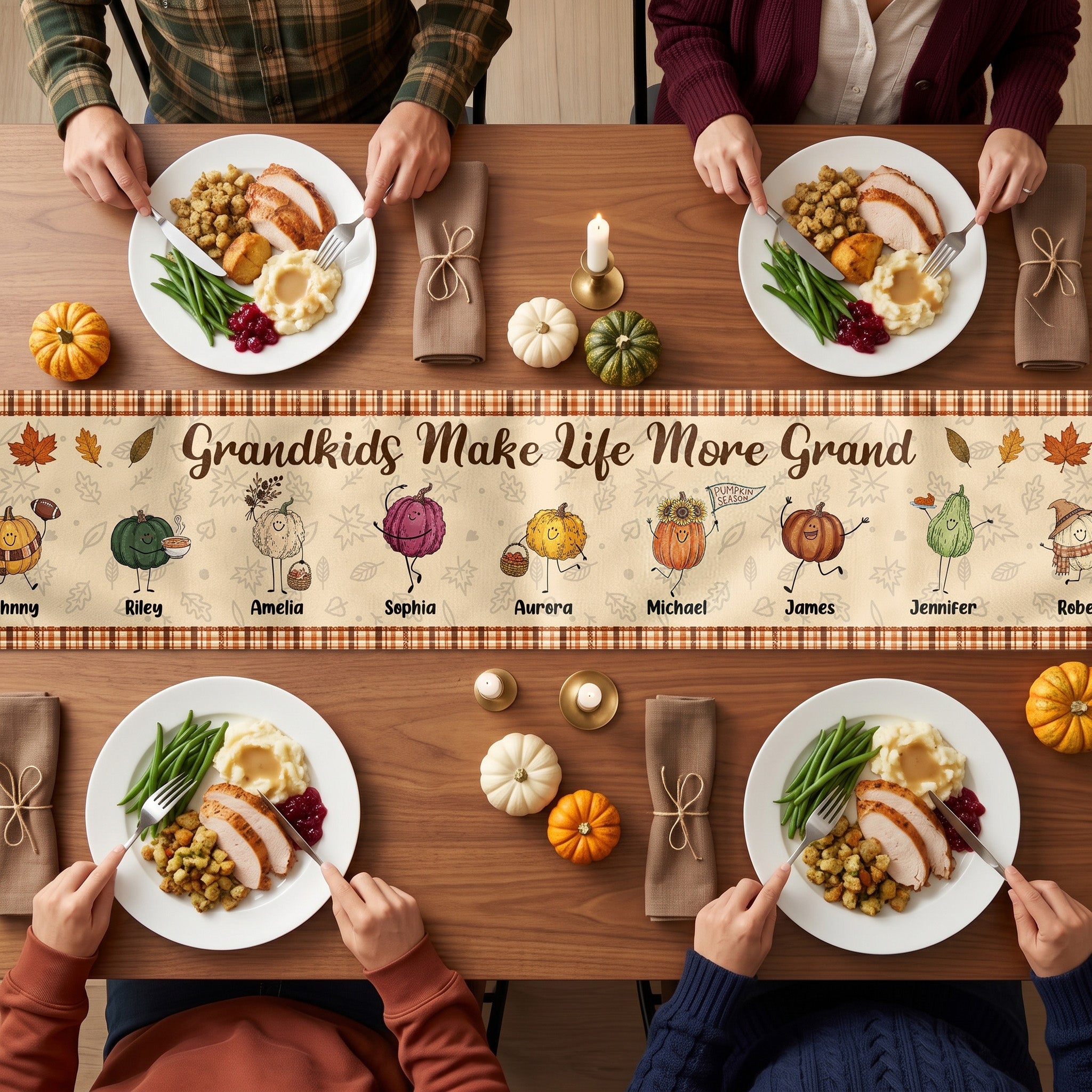 Grandkids Make Life More Grand Autumn Vibes - Personalized Table Runner