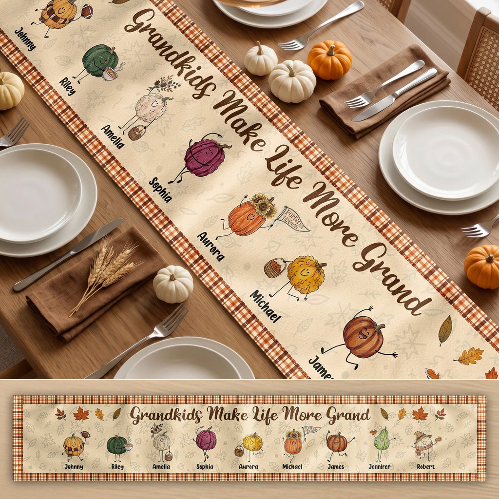 Grandkids Make Life More Grand Autumn Vibes - Personalized Table Runner
