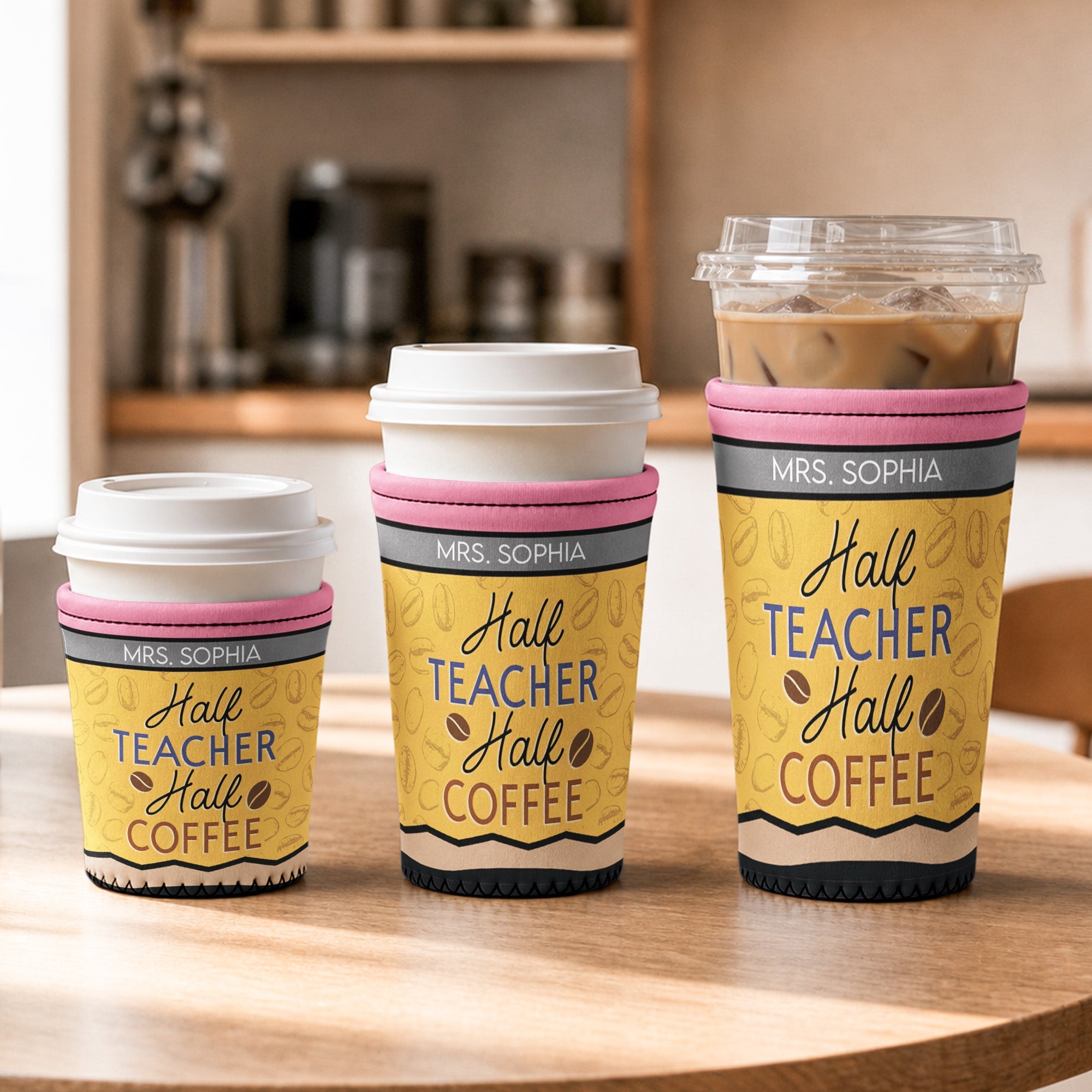 Half Teacher Half Coffee Gift For Teacher Coworker - Personalized Iced Coffee Sleeve