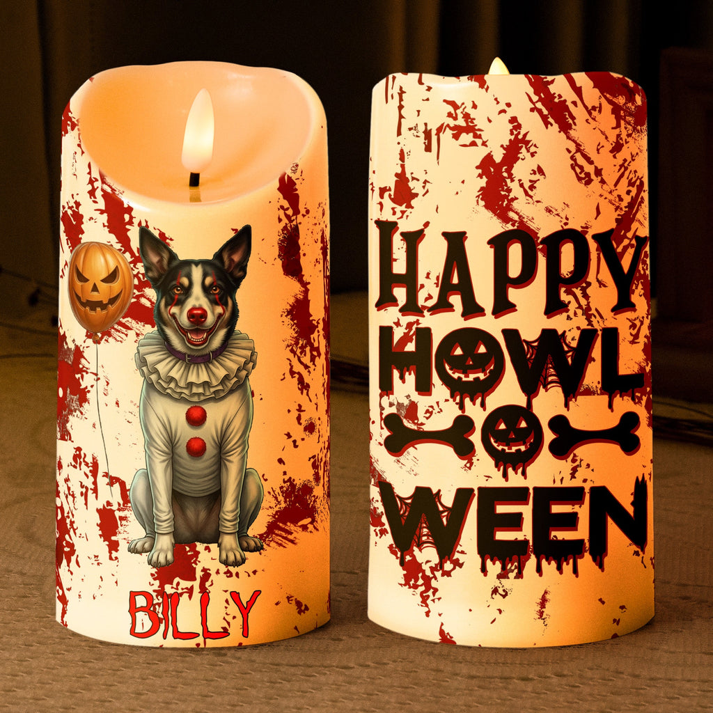 Halloween Decor Custom Pet Photo Happy Howloween Scary Clown - Personalized Candles