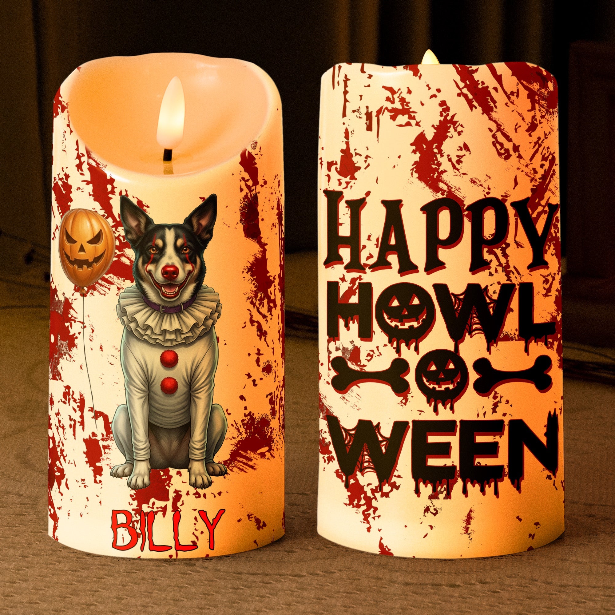 Halloween Decor Custom Pet Photo Happy Howloween Scary Clown - Personalized Candles