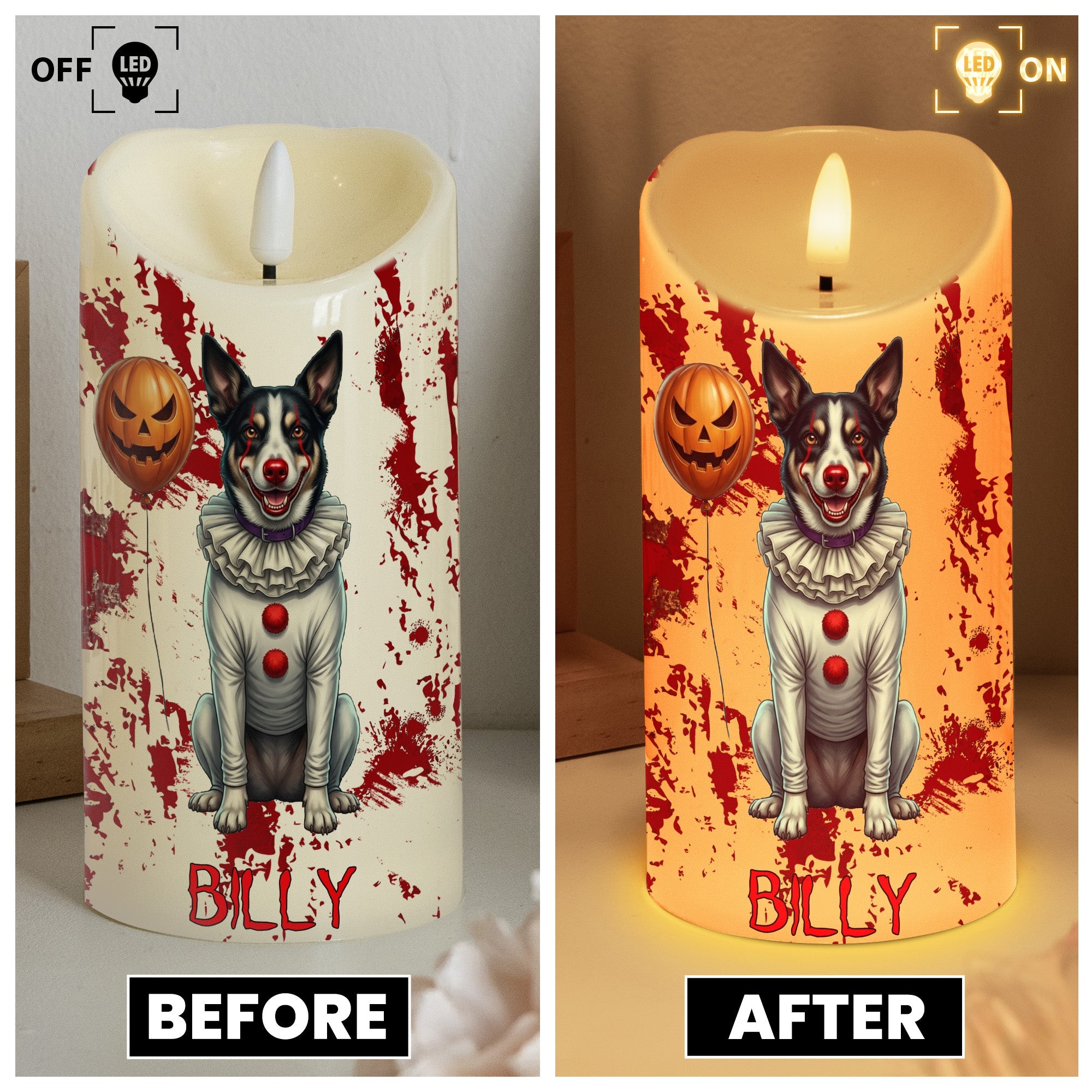 Halloween Decor Custom Pet Photo Happy Howloween Scary Clown - Personalized Candles