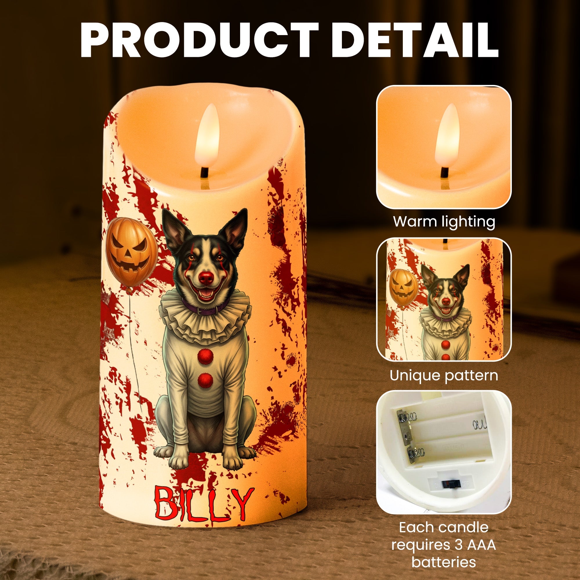 Halloween Decor Custom Pet Photo Happy Howloween Scary Clown - Personalized Candles