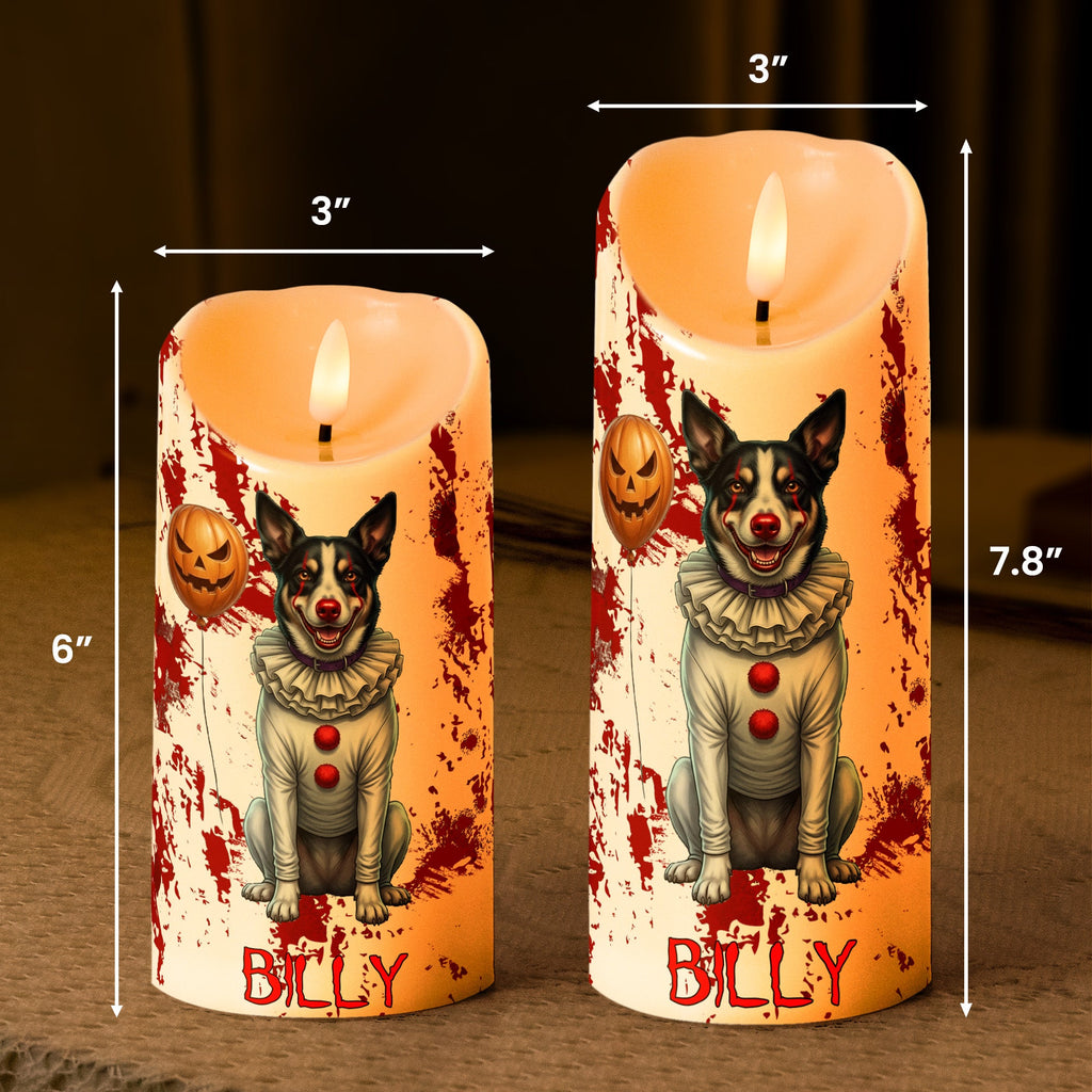 Halloween Decor Custom Pet Photo Happy Howloween Scary Clown - Personalized Candles