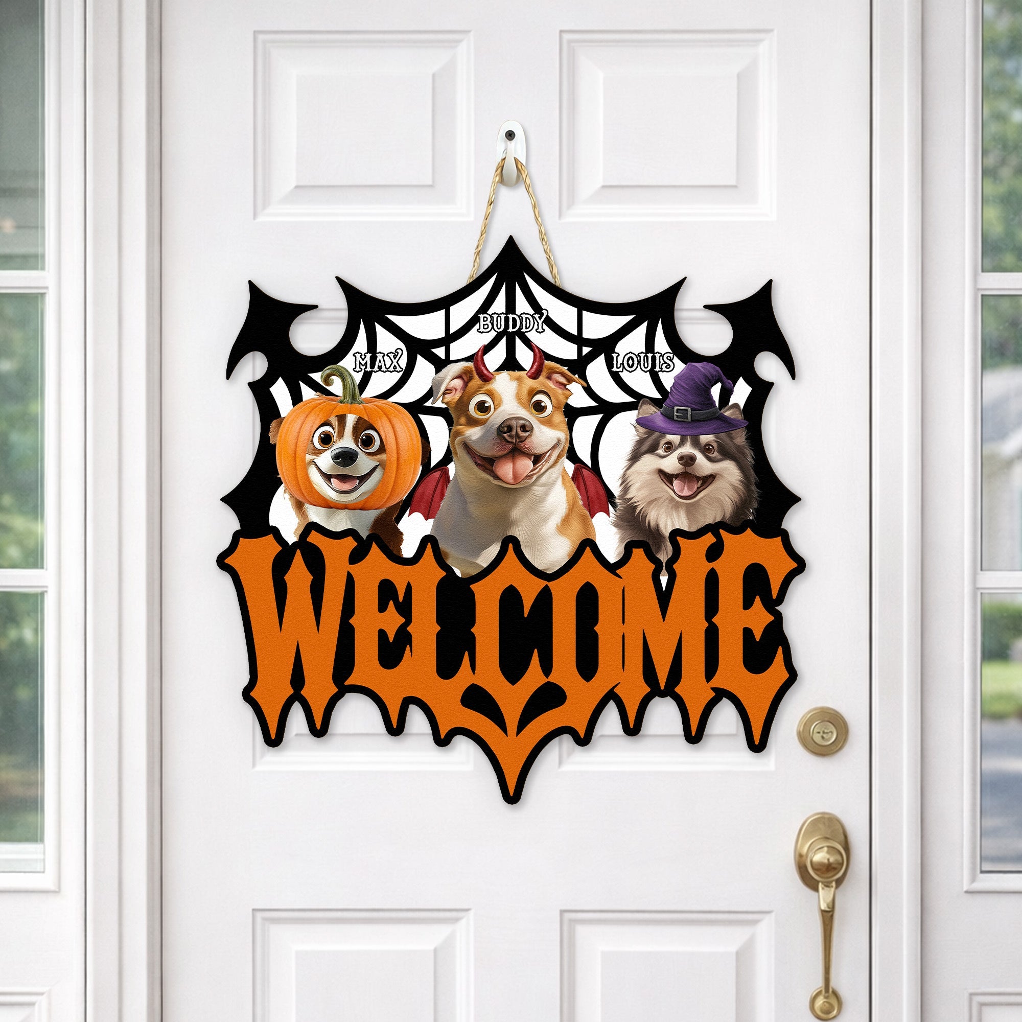 Halloween Decor Welcome Sign Gift For Pet Lover - Personalized Wood Sign