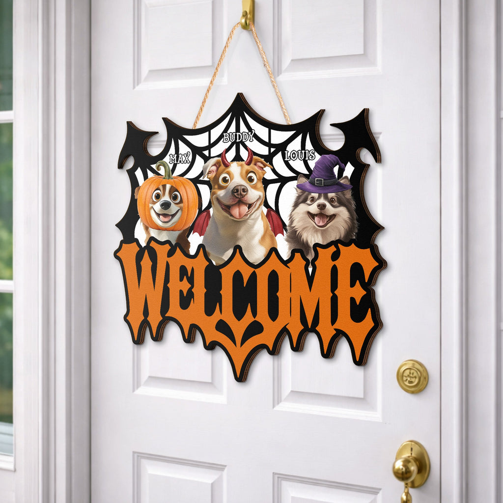 Halloween Decor Welcome Sign Gift For Pet Lover - Personalized Wood Sign