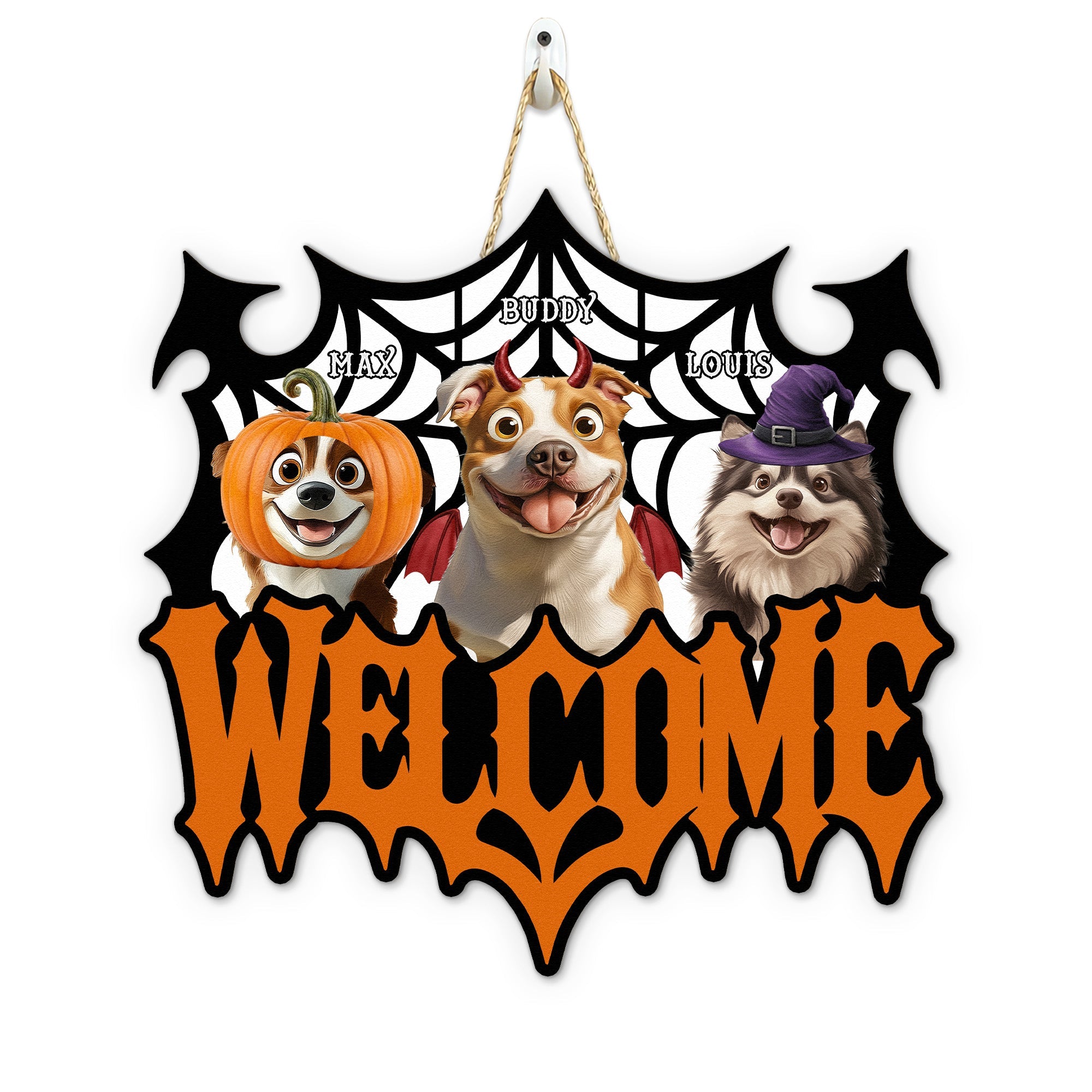 Halloween Decor Welcome Sign Gift For Pet Lover - Personalized Wood Sign