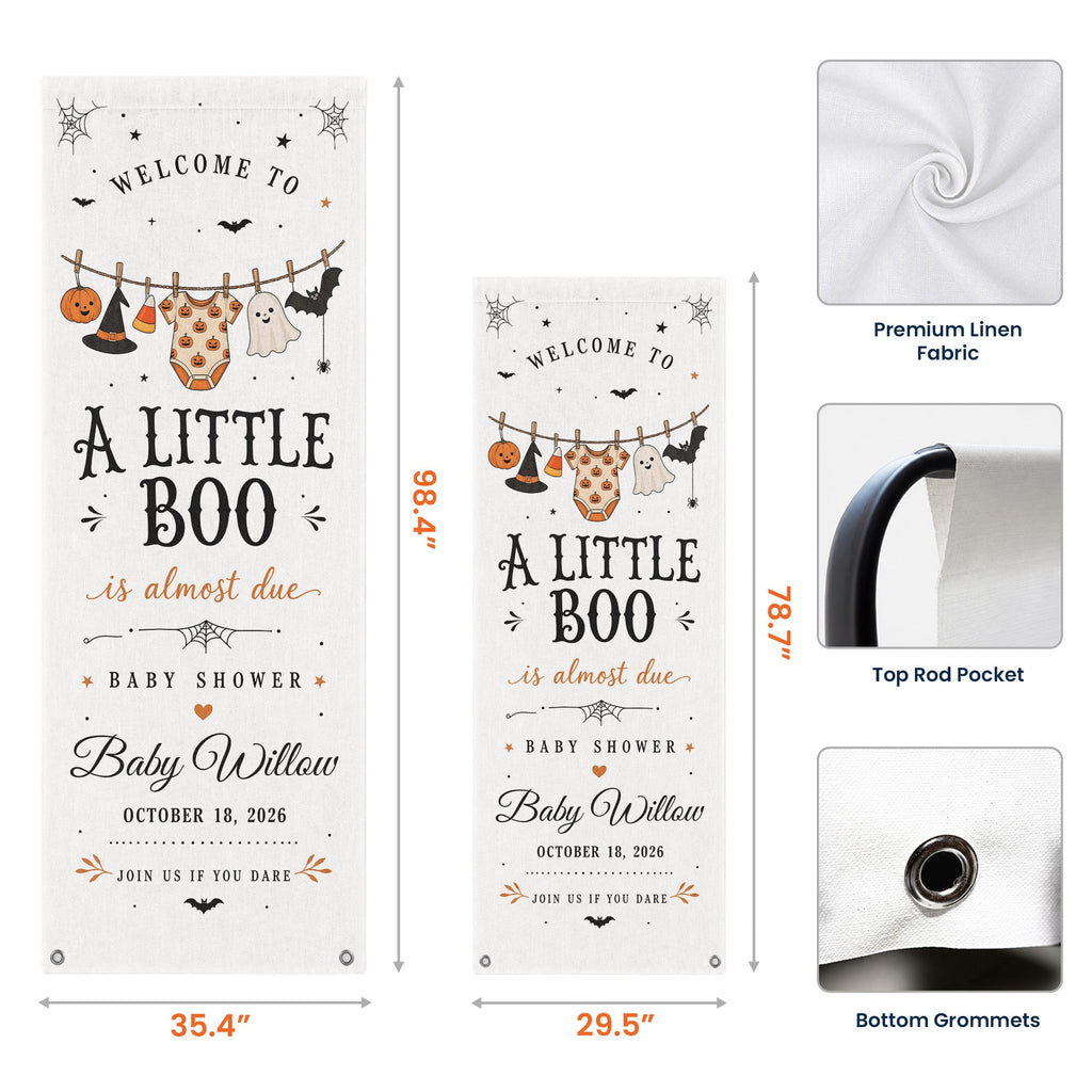 Halloween Baby Shower, Little Boo Is Almost Due Banner - Personalized Welcome Sign