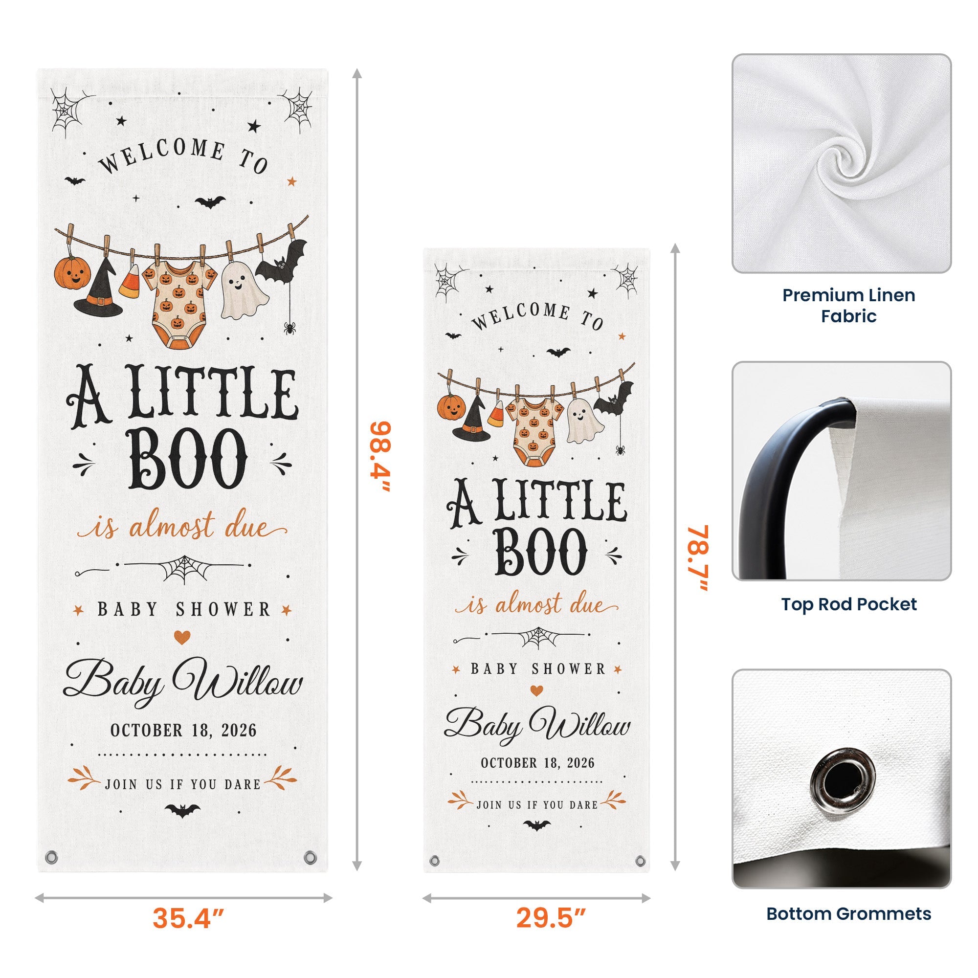 Halloween Baby Shower, Little Boo Is Almost Due Banner - Personalized Welcome Sign