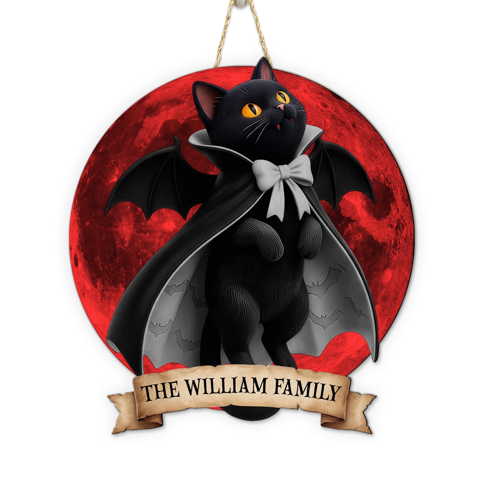 Halloween Black Cat Vampire Halloween Moon - Personalized Wood Sign