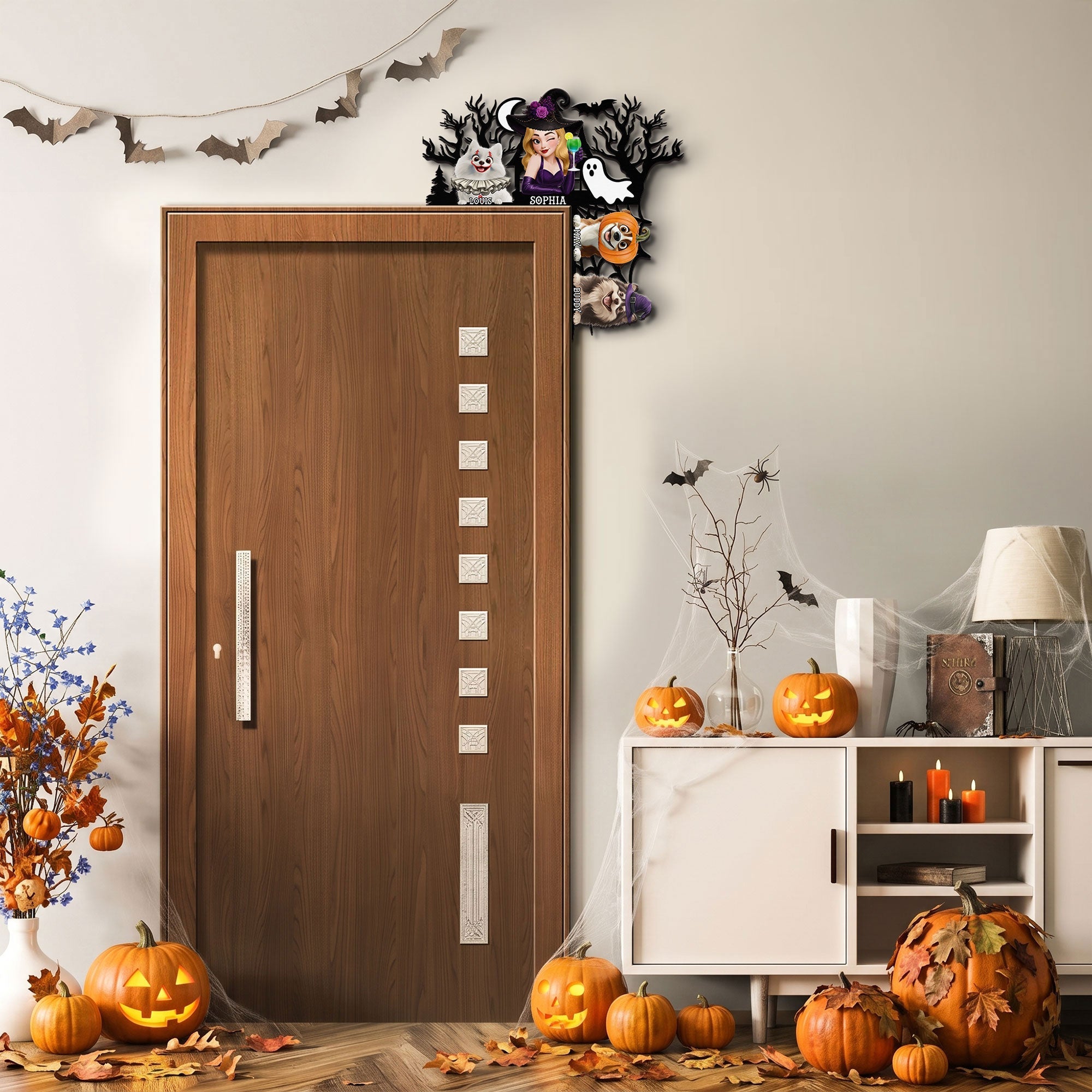 Halloween Door Corner Witch And Pets Home Decor - Personalized Door Corner Decor