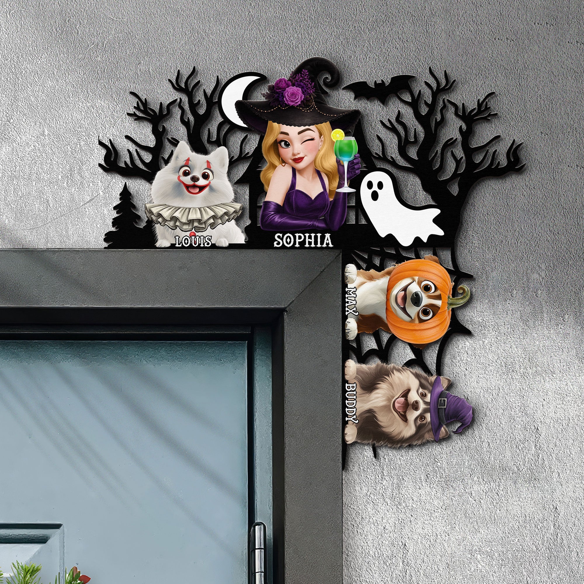 Halloween Door Corner Witch And Pets Home Decor - Personalized Door Corner Decor