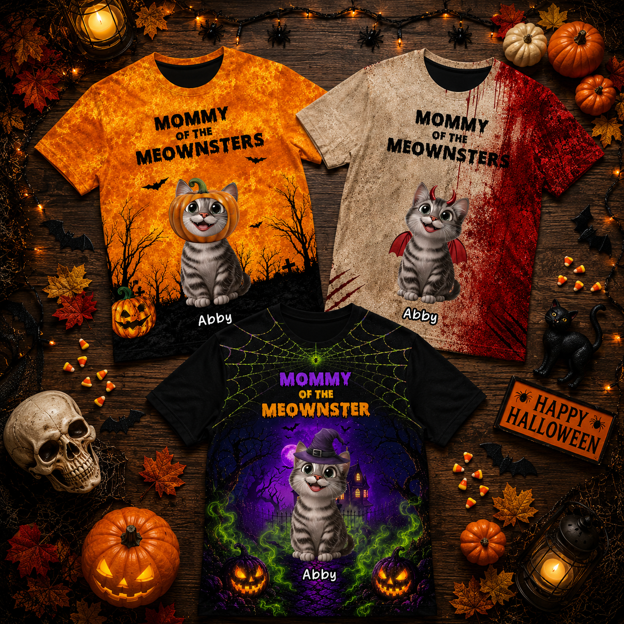 Halloween Gift For Cat Lovers Mommy Daddy Of The Meownsters - Personalized Shirt
