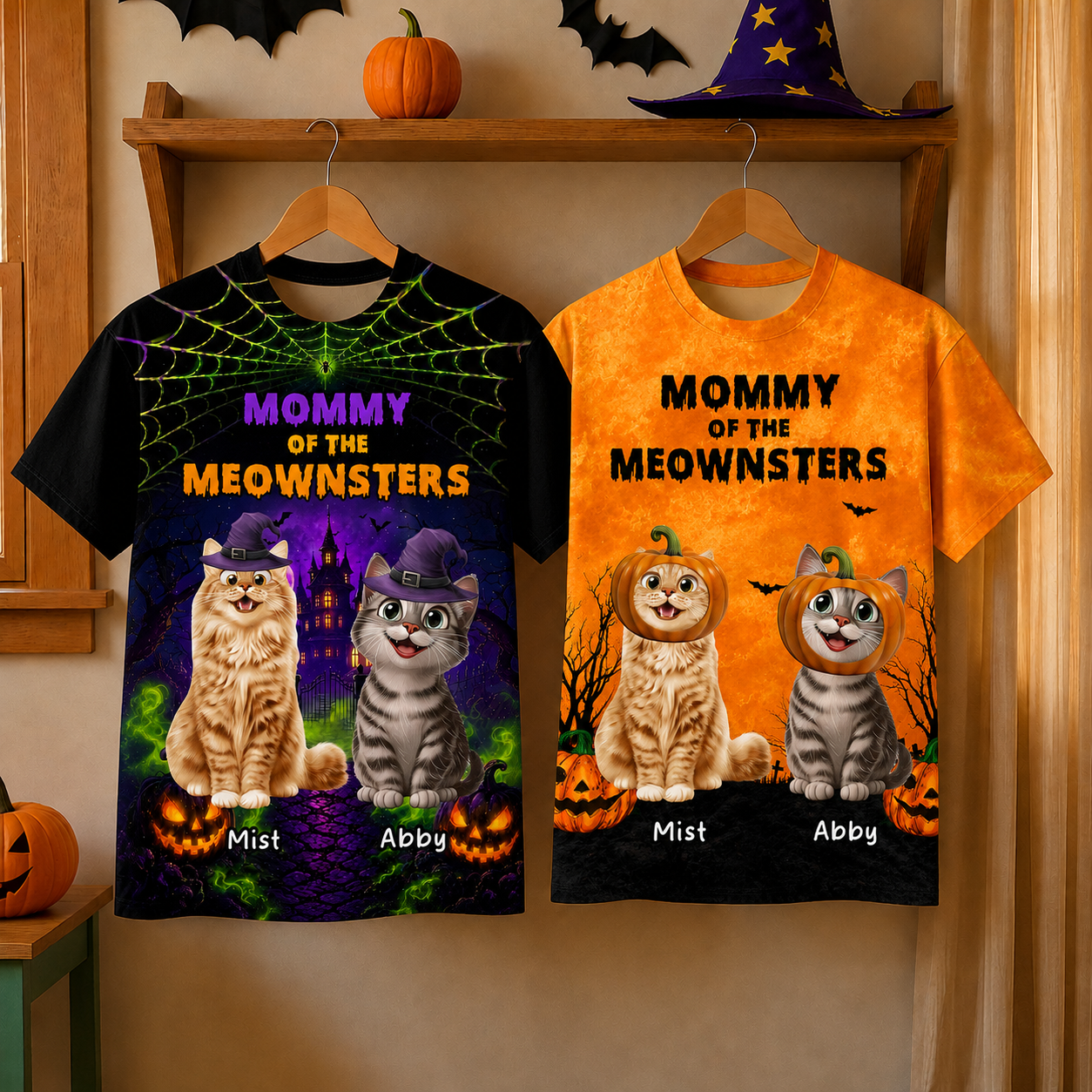 Halloween Gift For Cat Lovers Mommy Daddy Of The Meownsters - Personalized Shirt
