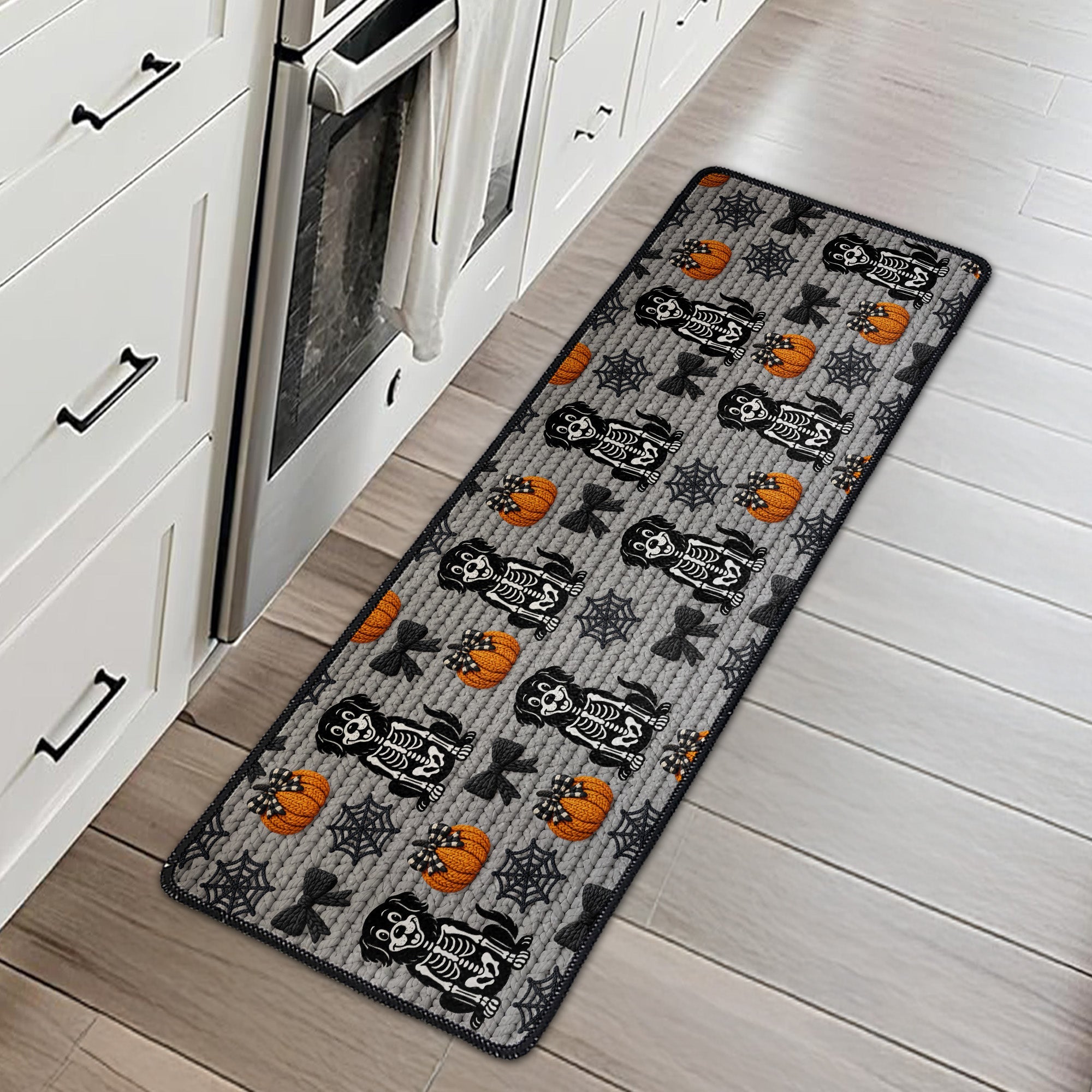 Halloween Pet Pumpkin Faux Yarn Pattern - Personalized Runner Rug