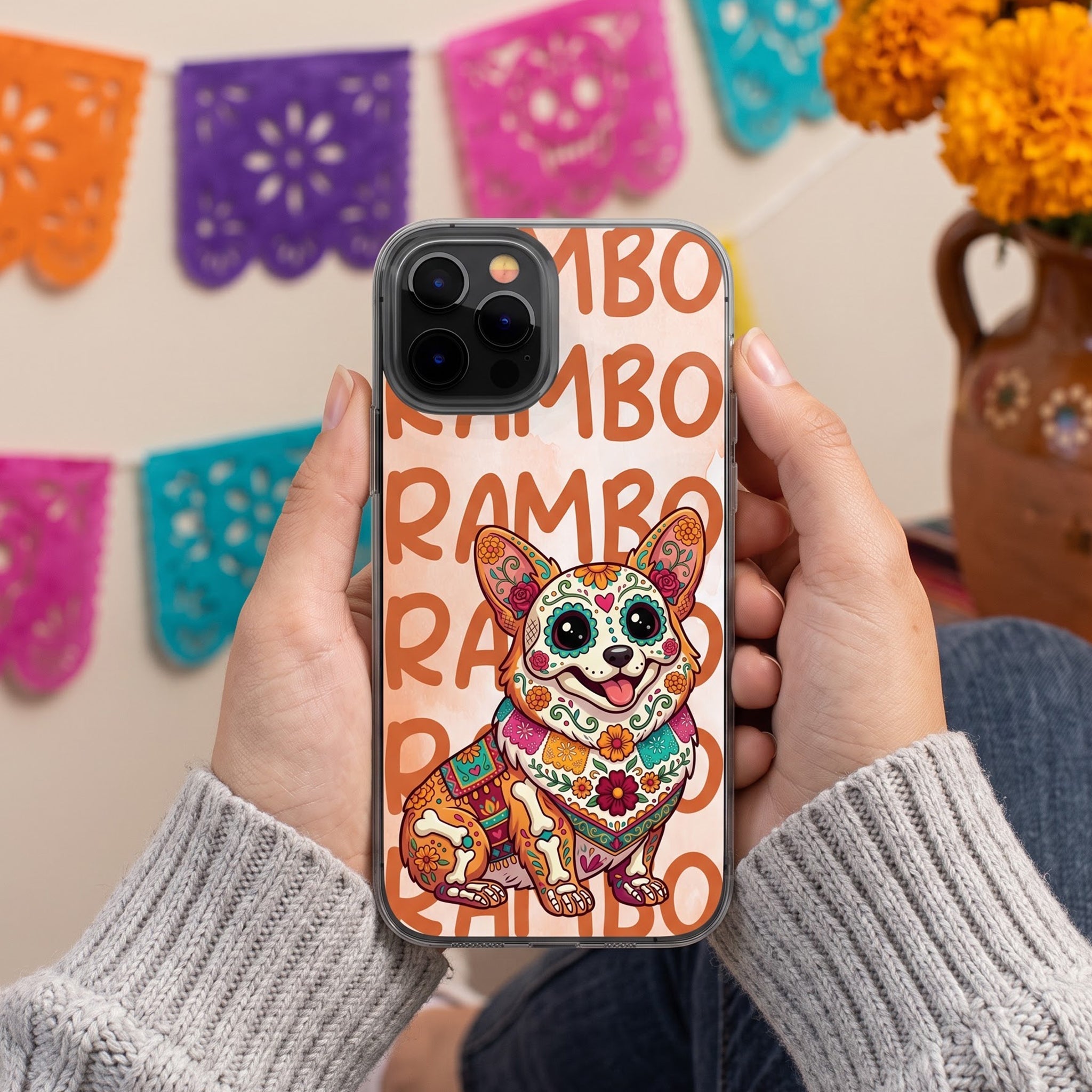 Hispanic Floral Custom Pet Portrait Latinos Day Of The Dead - Personalized Phone Case