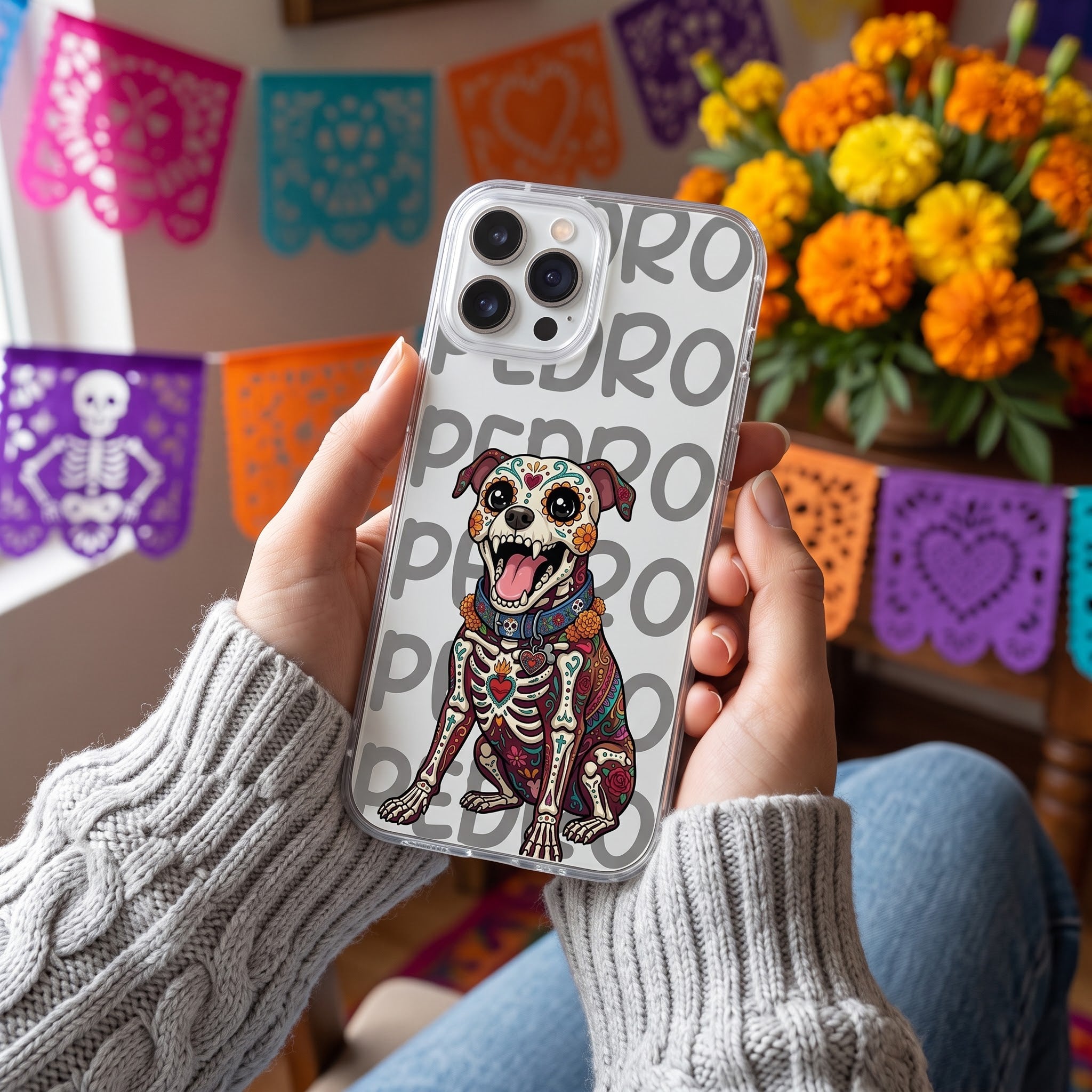 Hispanic Floral Custom Pet Portrait Latinos Day Of The Dead - Personalized Phone Case