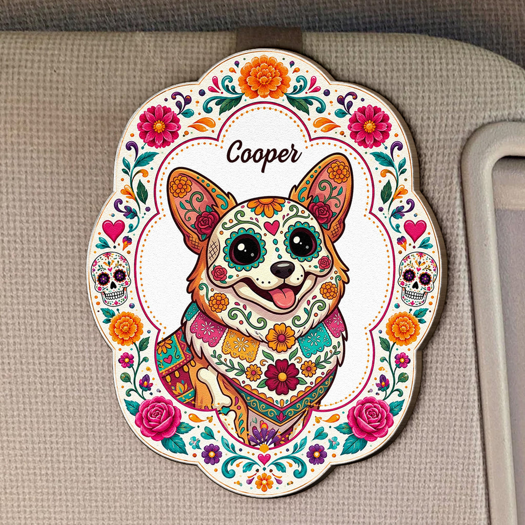 Hispanic Floral Pet Day Of The Dead Gifts For Pet Owners - Personalized Car Visor Clip