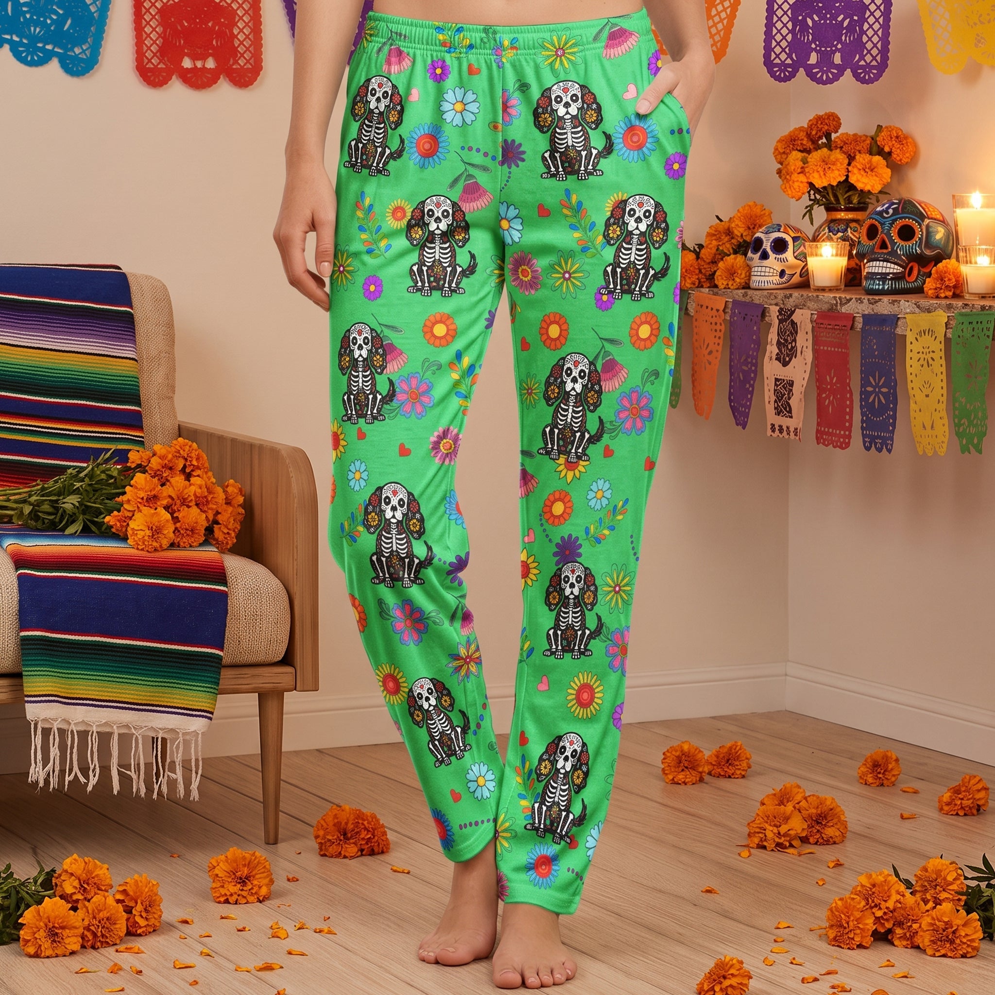 Hispanic Floral Pet Sugar Skull Halloween Day Of The Dead - Personalized Lounge Pants