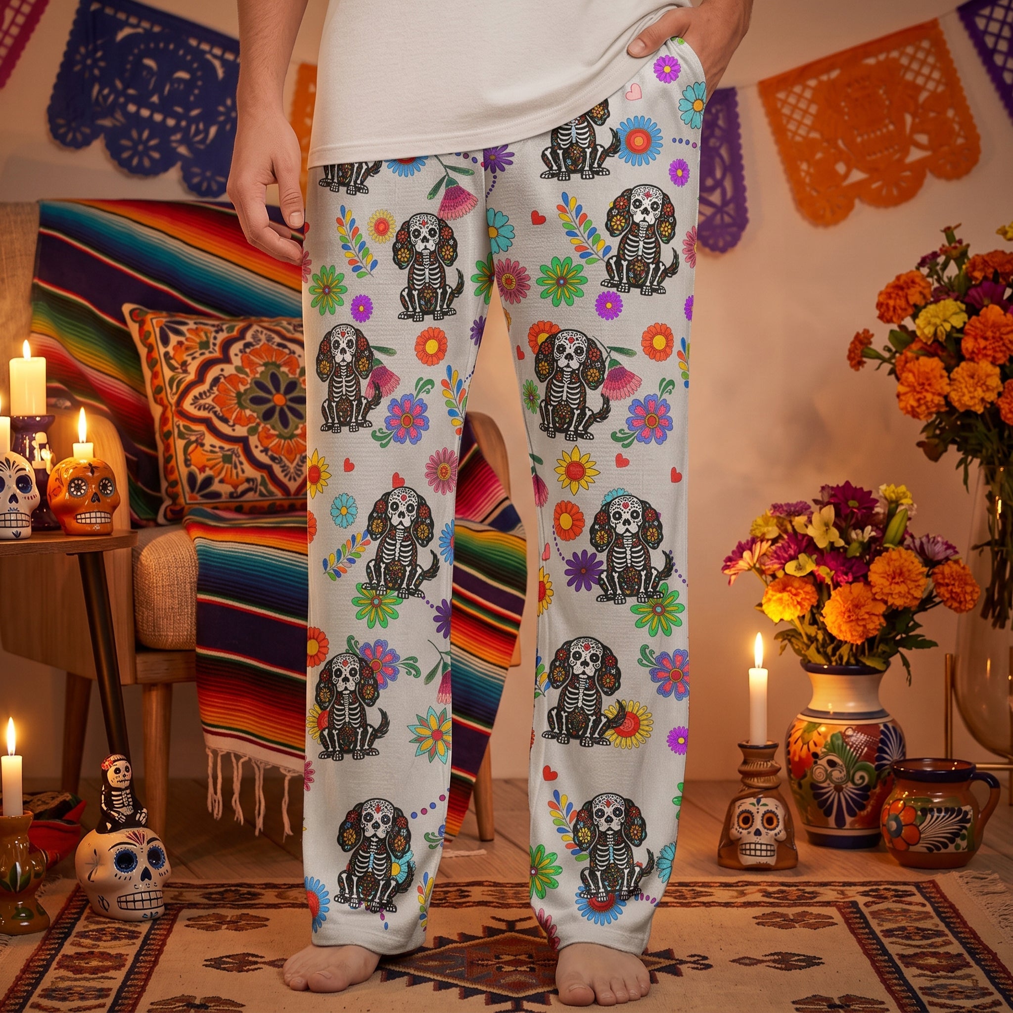 Hispanic Floral Pet Sugar Skull Halloween Day Of The Dead - Personalized Lounge Pants