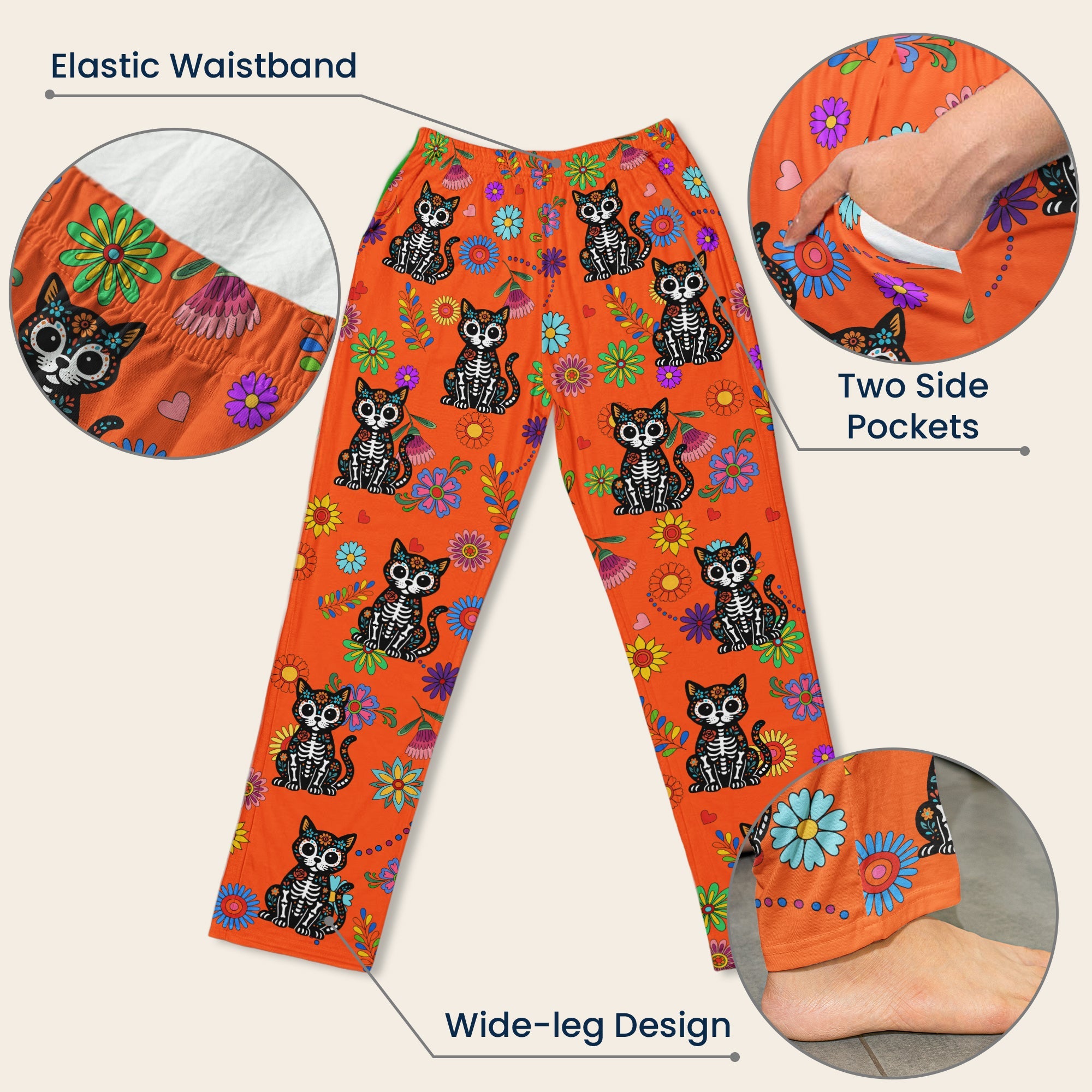 Hispanic Floral Pet Sugar Skull Halloween Day Of The Dead - Personalized Lounge Pants
