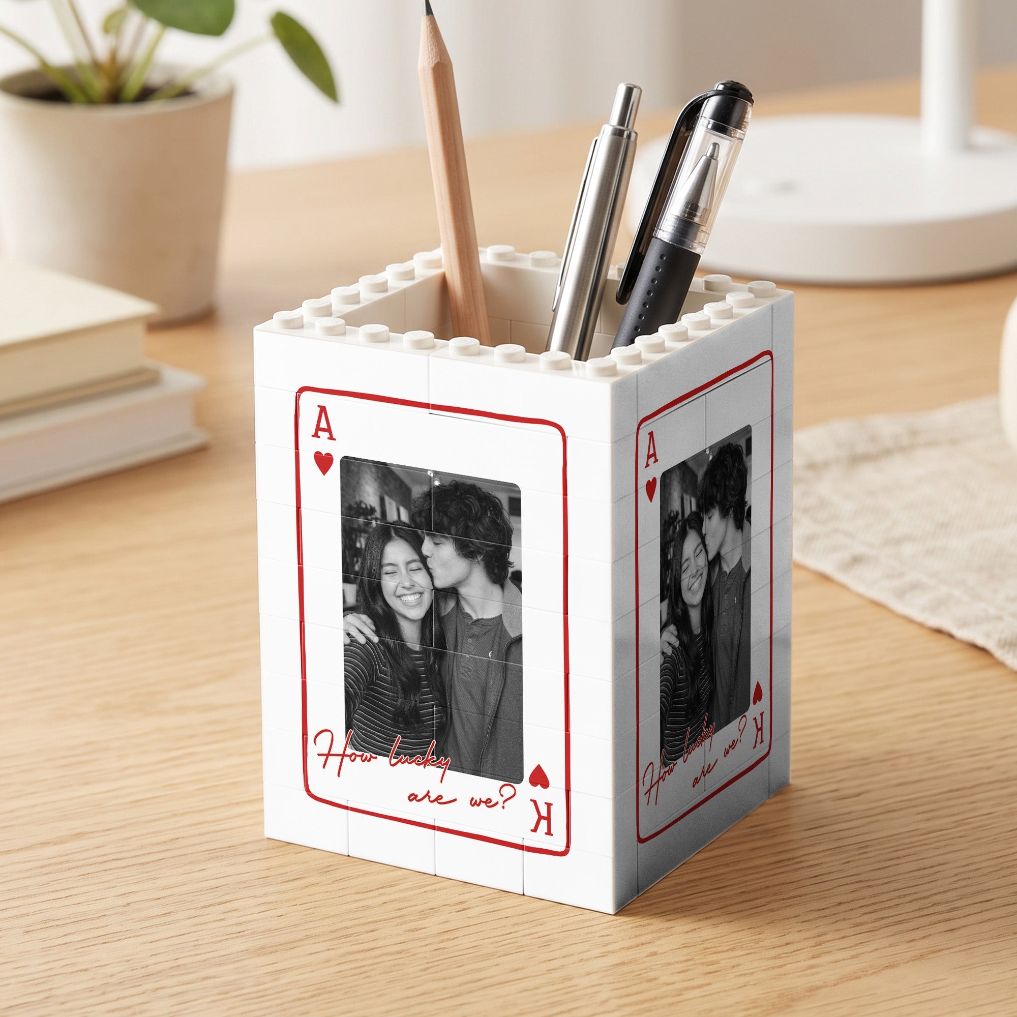 How Lucky Are We? - Custom Couples Photo Anniversary Gifts - Personalized Pen Holder