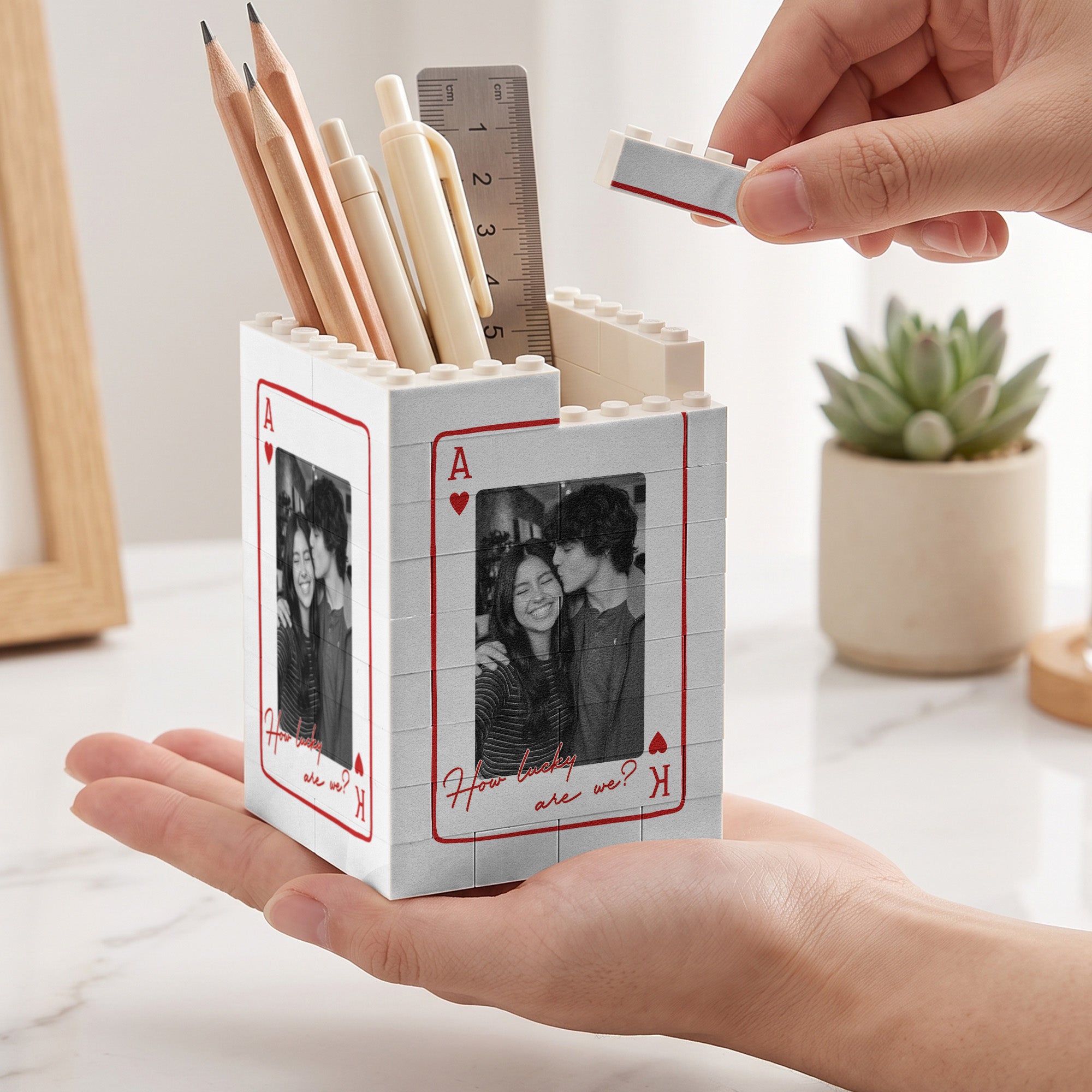 How Lucky Are We? - Custom Couples Photo Anniversary Gifts - Personalized Pen Holder